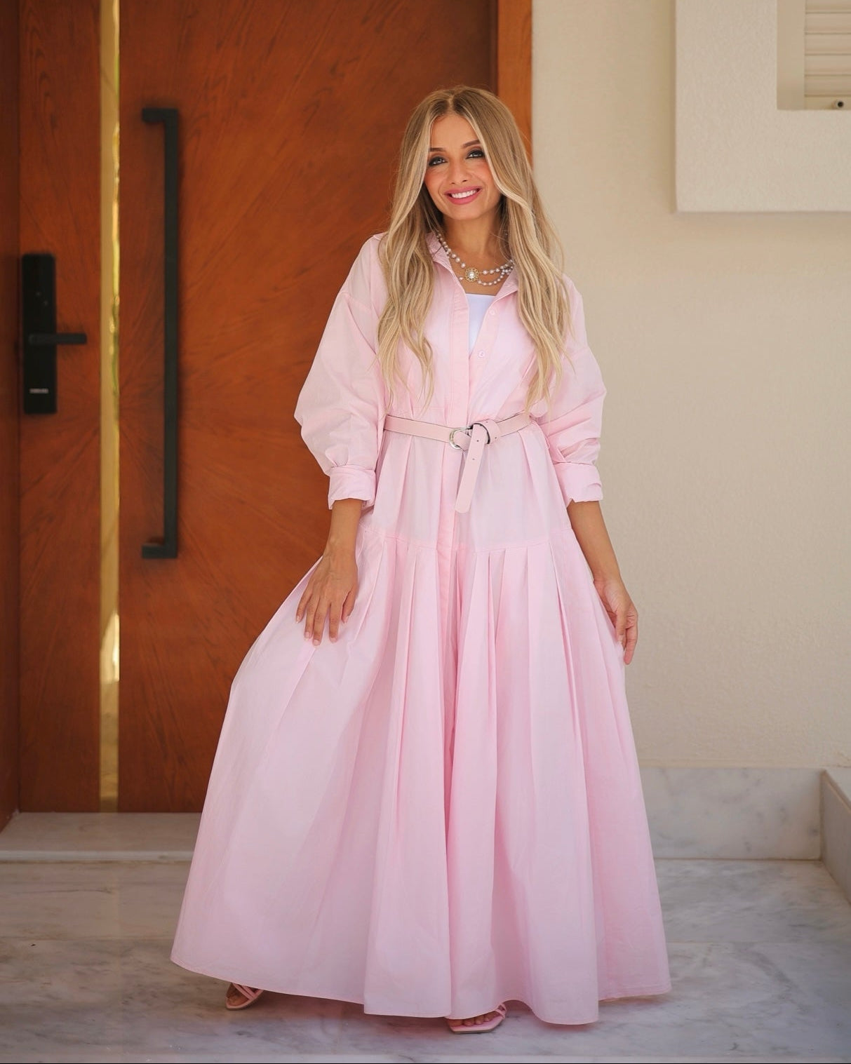 Wide Dress With Belt And Wide Sleeves