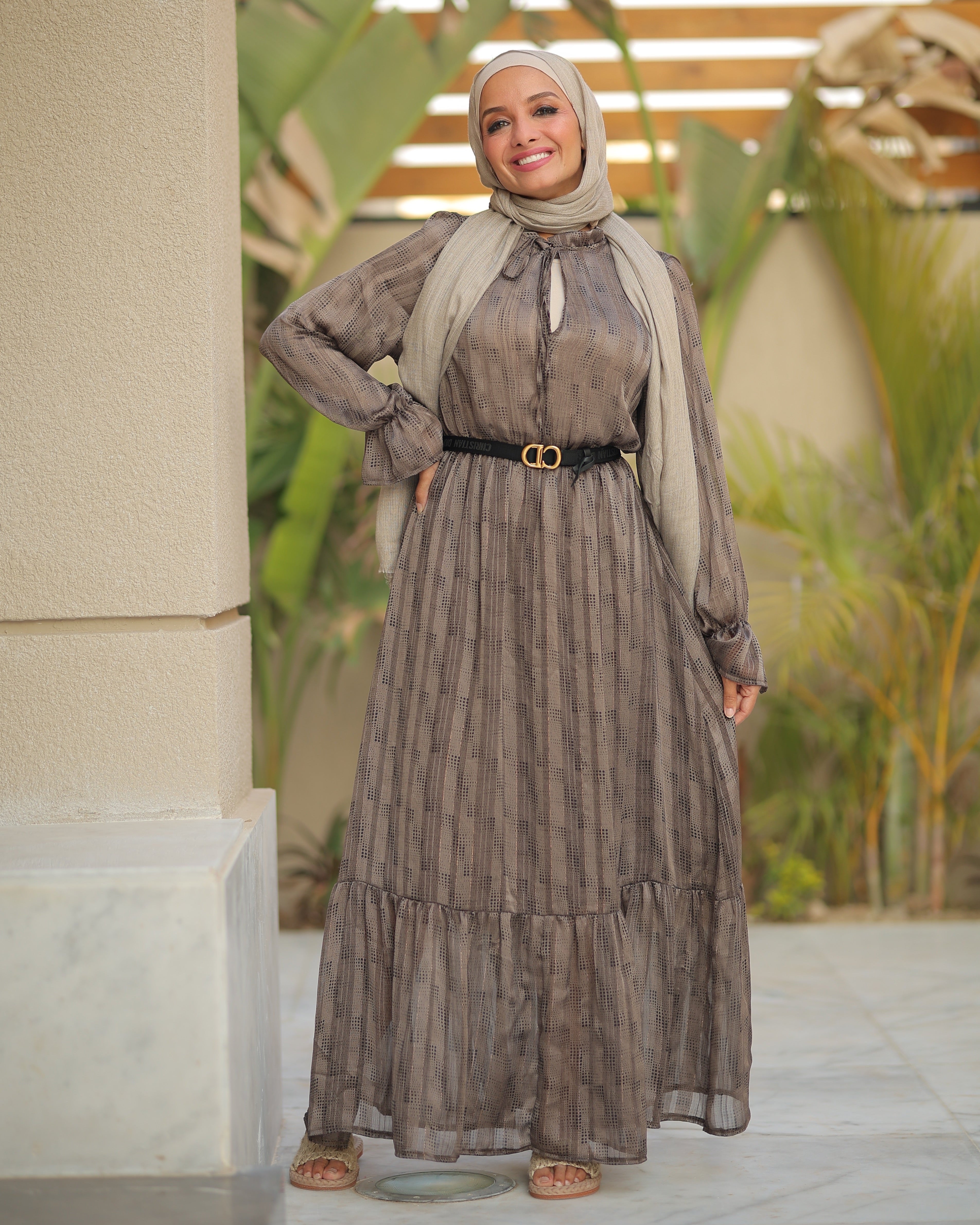 Checked Dress With Elastic Sleeves