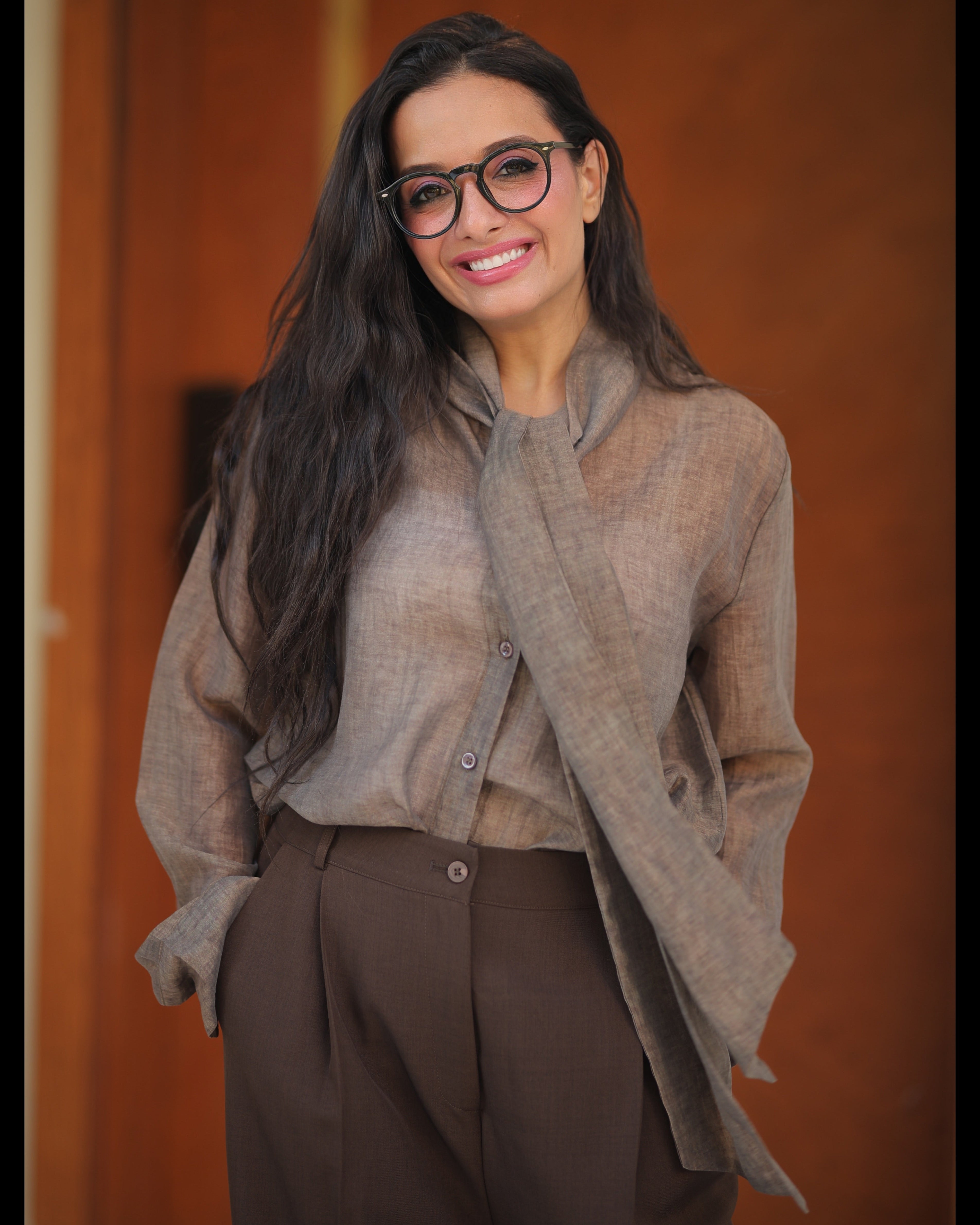 Plain Shirt With Scarf Collar