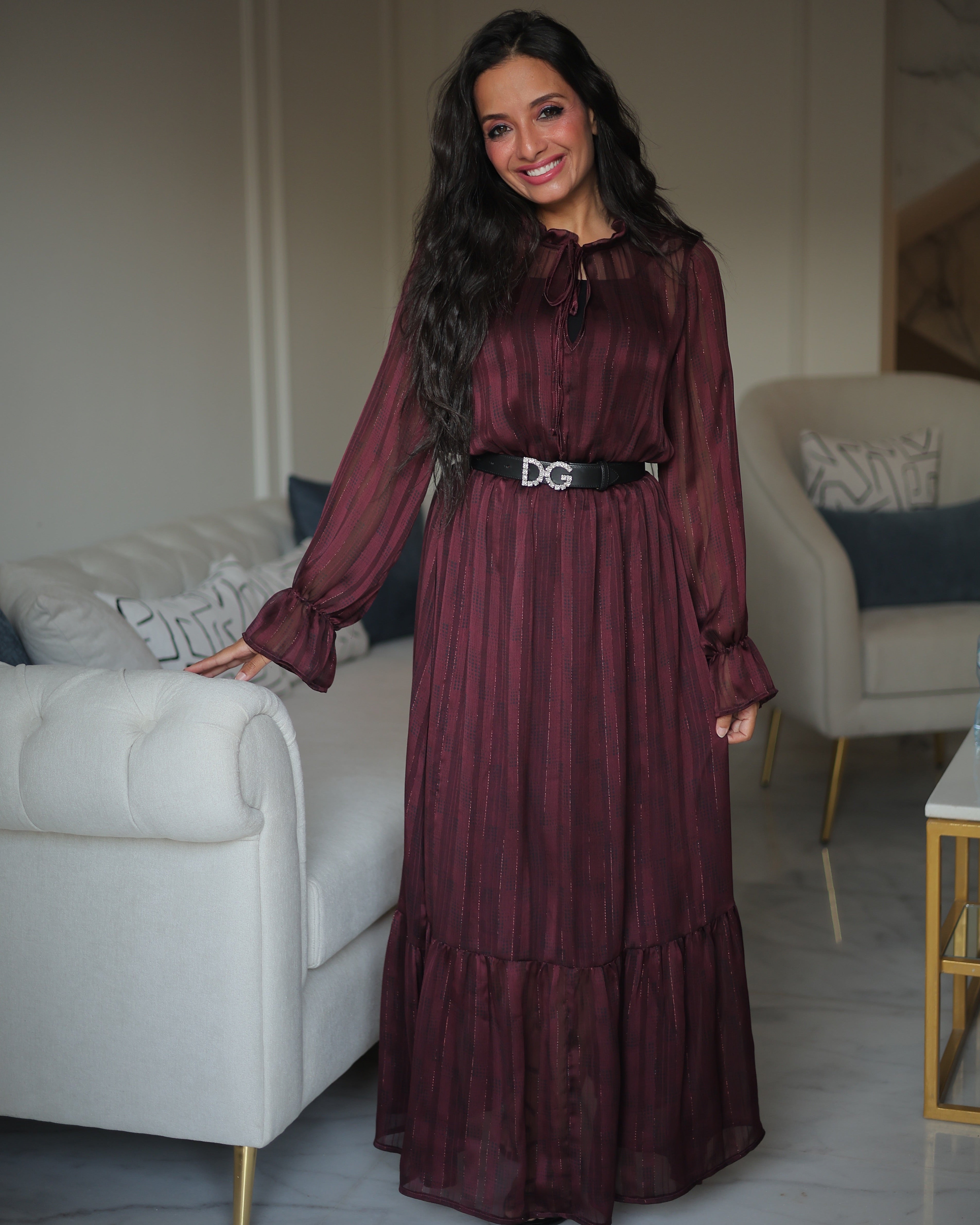 Checked Dress With Elastic Sleeves