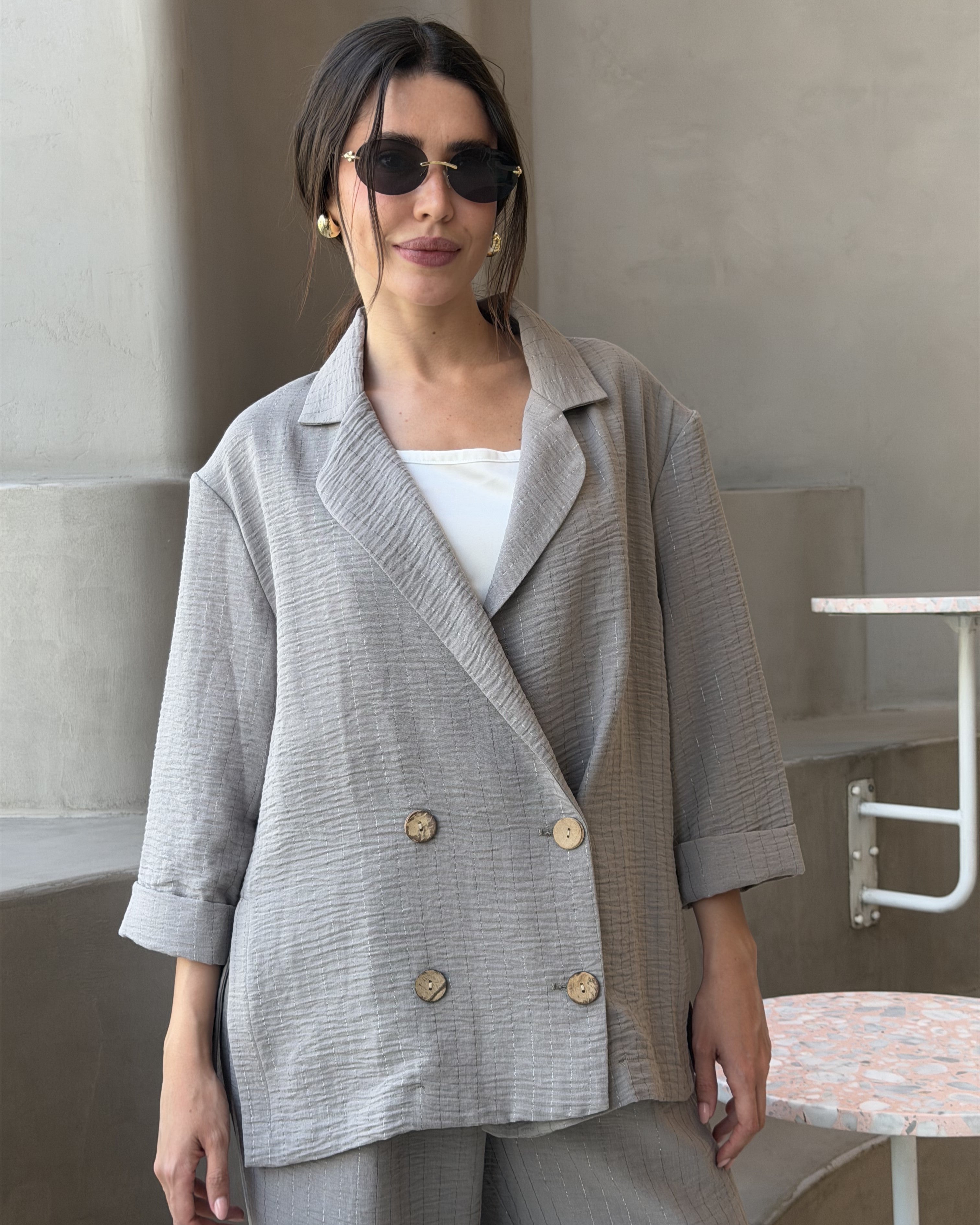Long Striped Linen Blazer