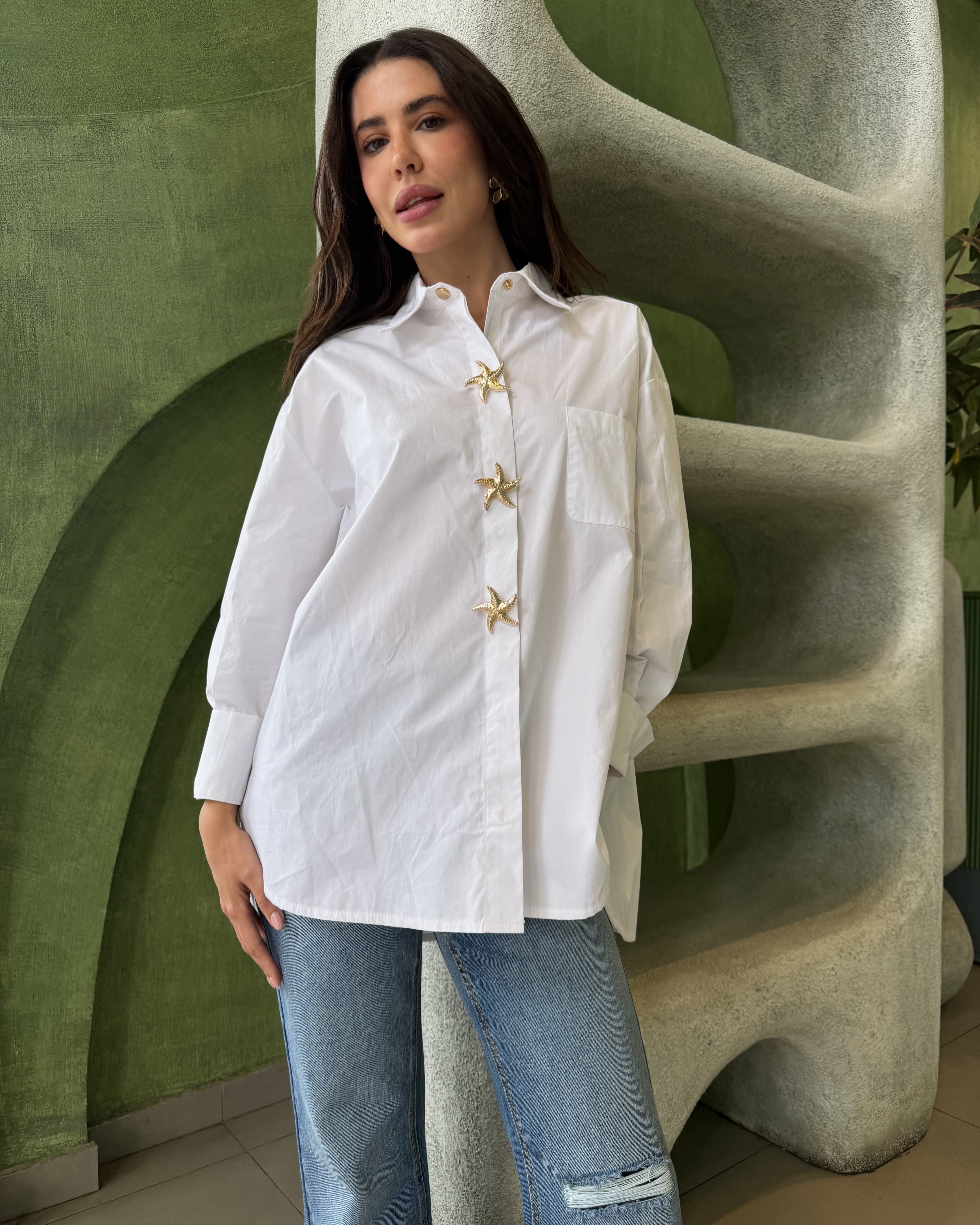Plain Shirt With Gold Star Button