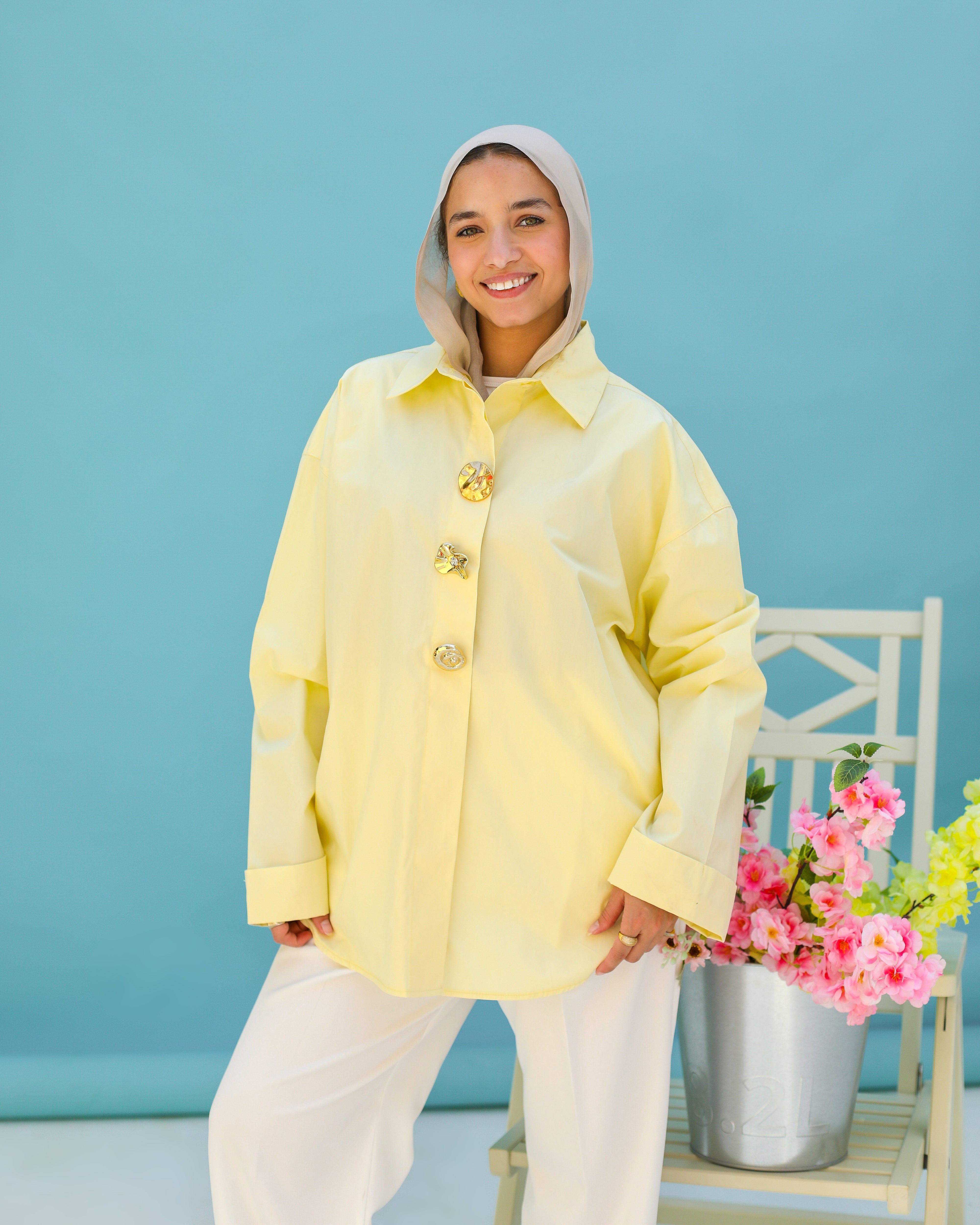 Poplin Shirt With Gold Buttons