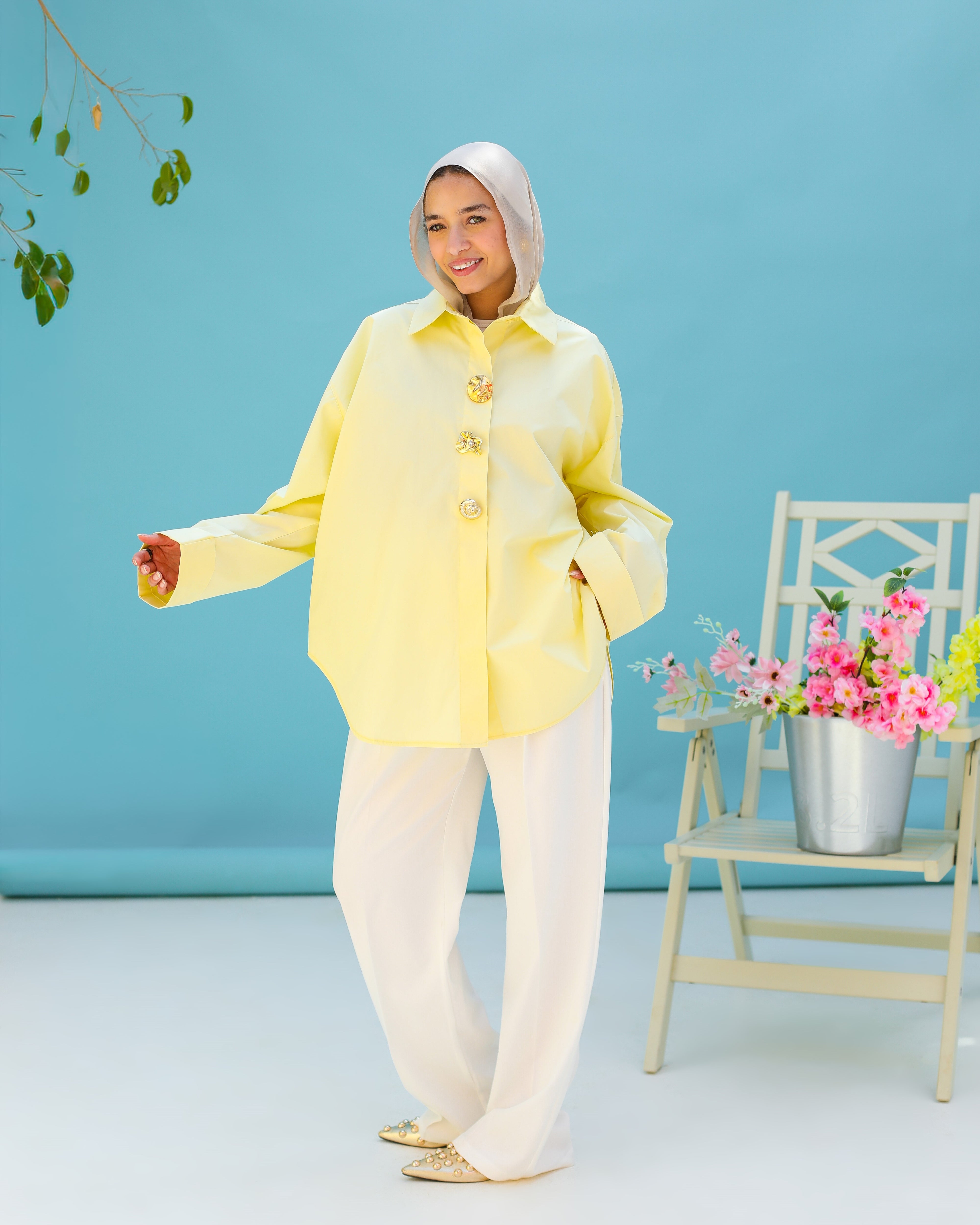 Poplin Shirt With Gold Buttons