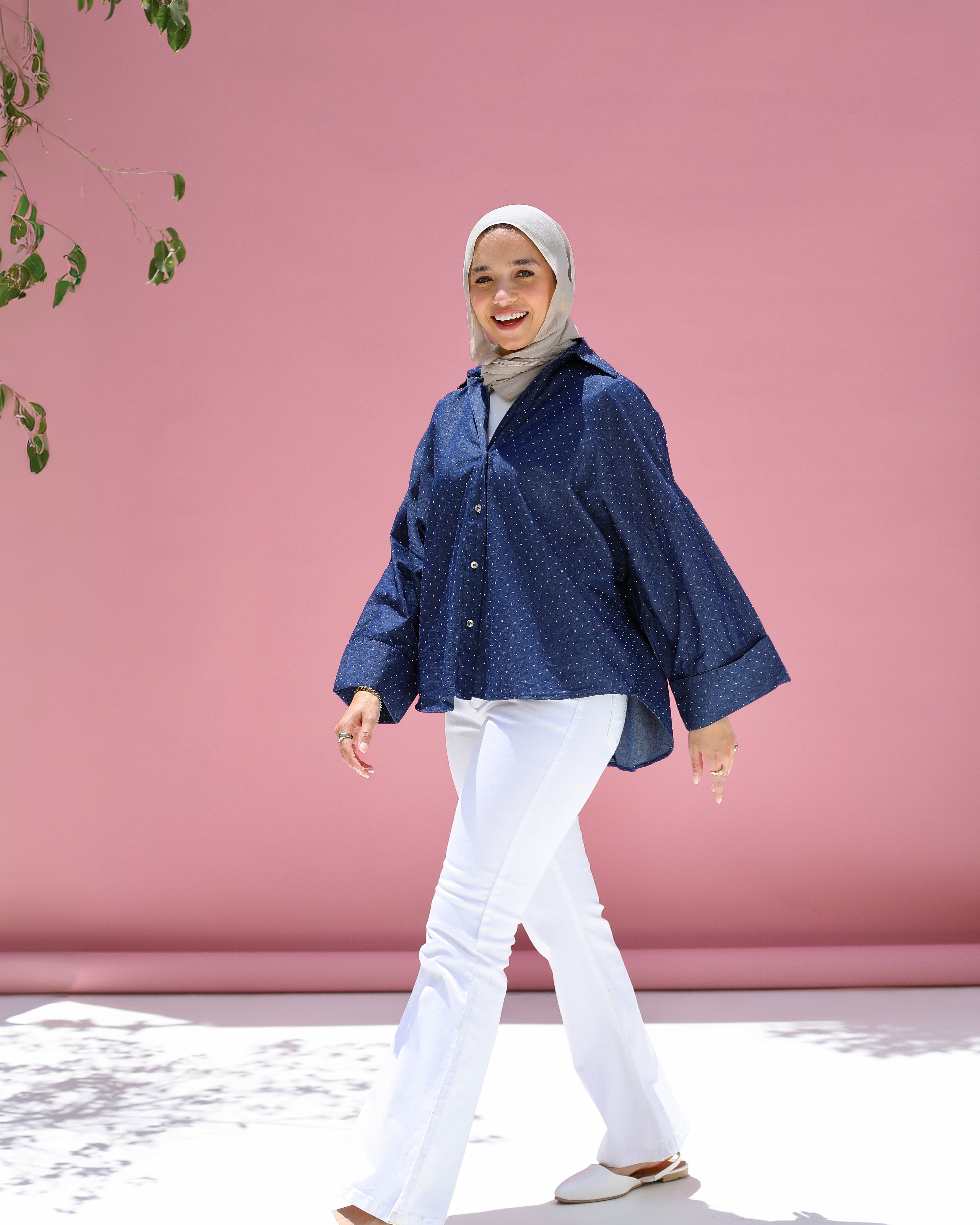 Oversized Shirt With Pearl Dots