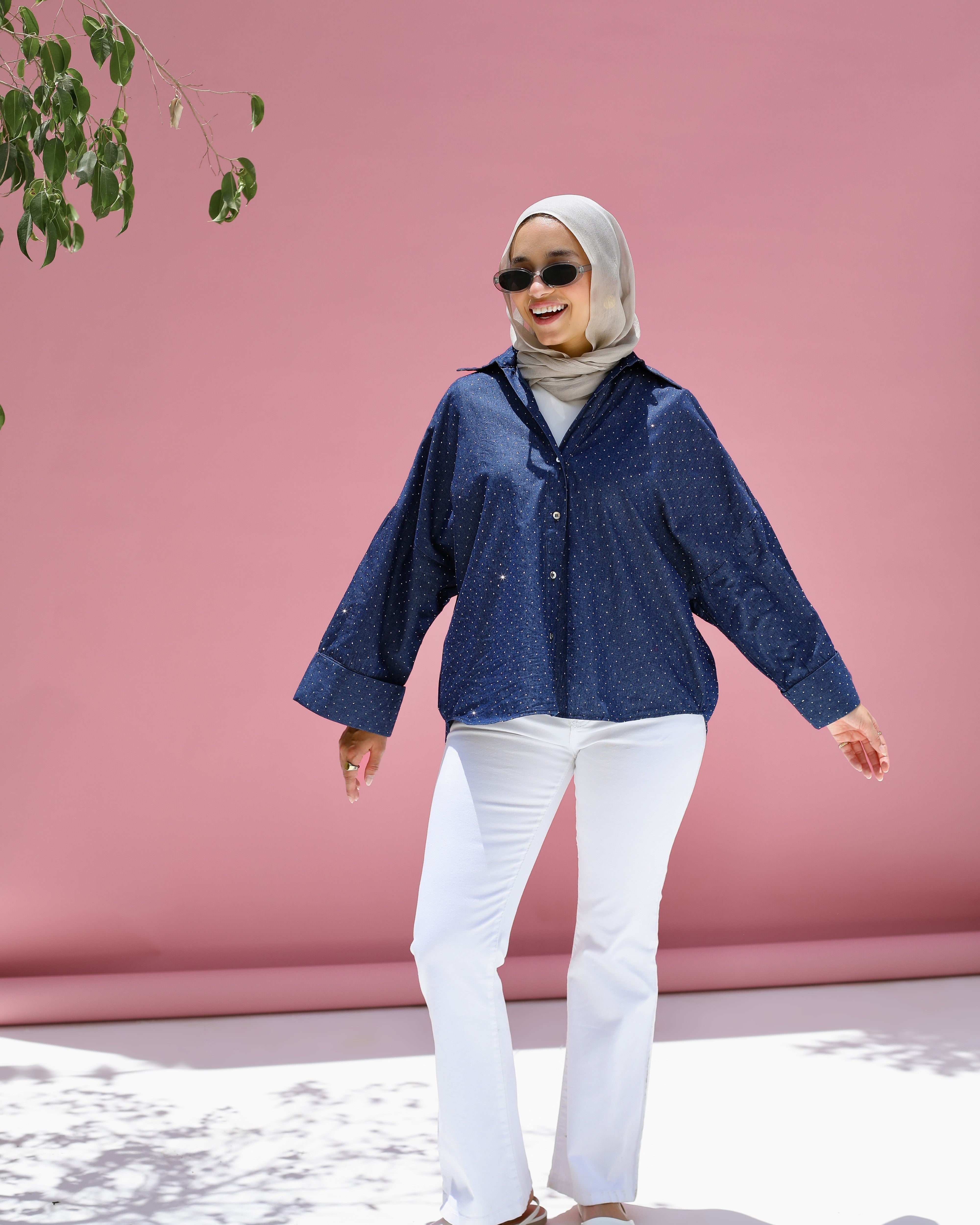 Oversized Shirt With Pearl Dots