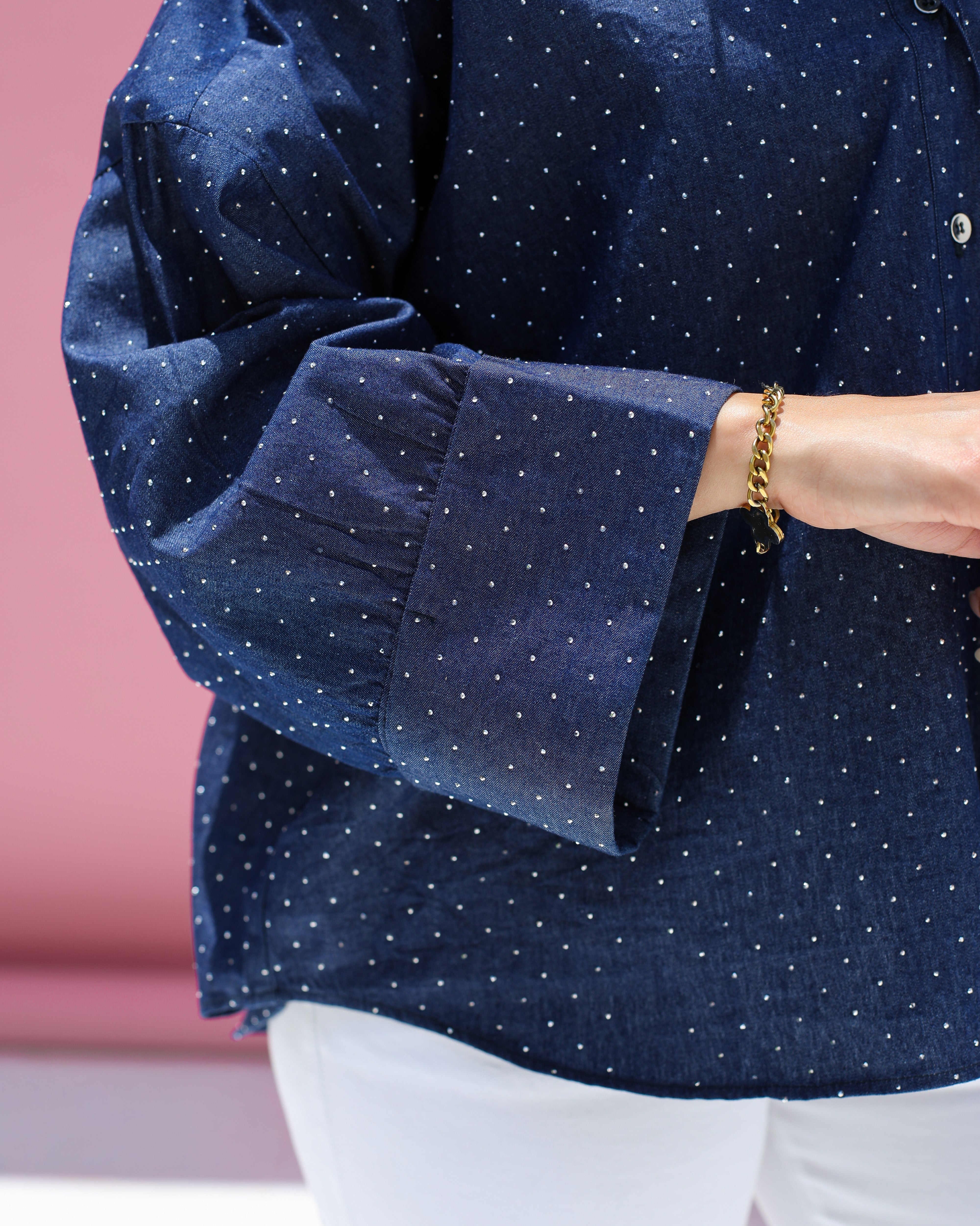 Oversized Shirt With Pearl Dots