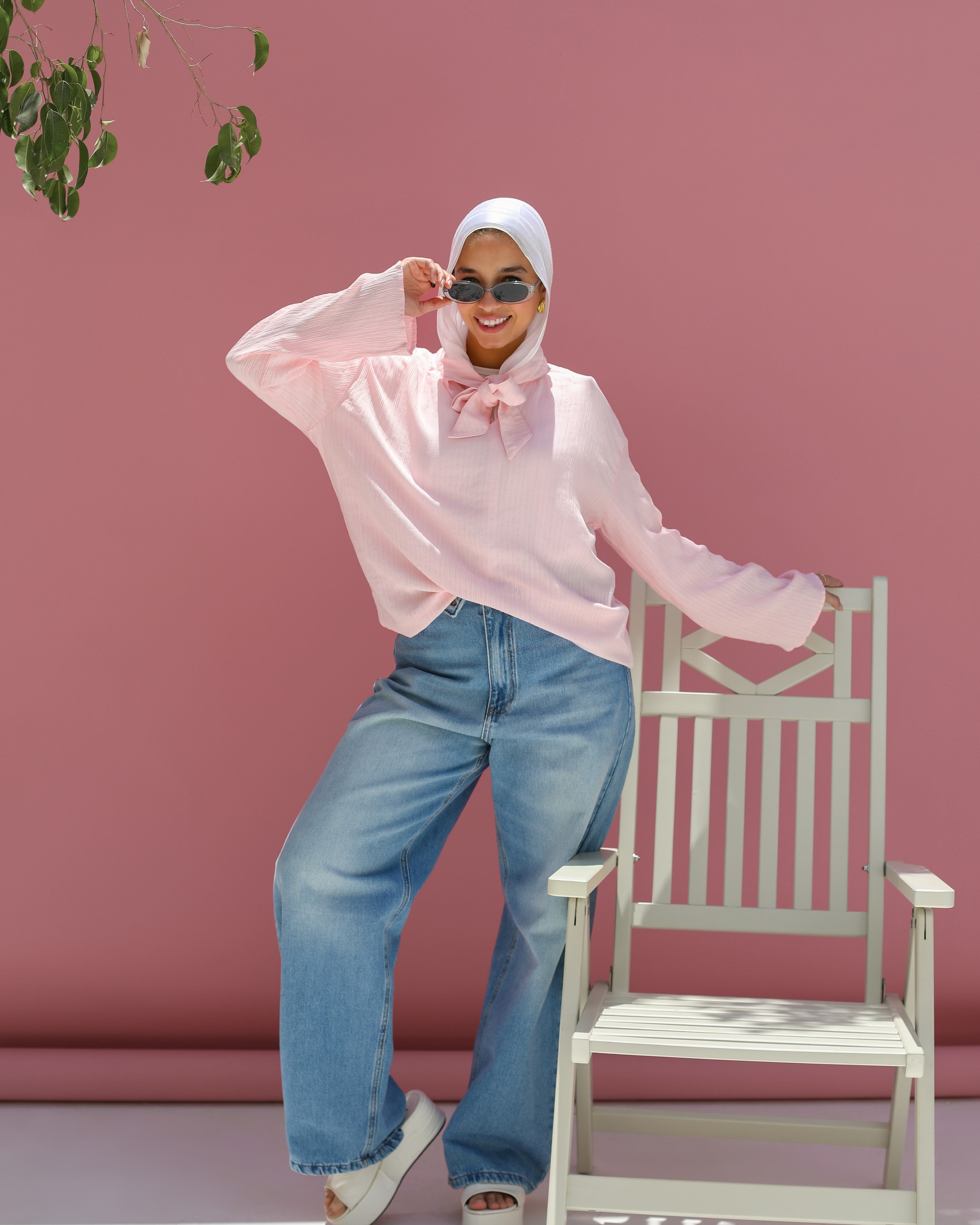 Blouse With Separate Bow Neck Tie