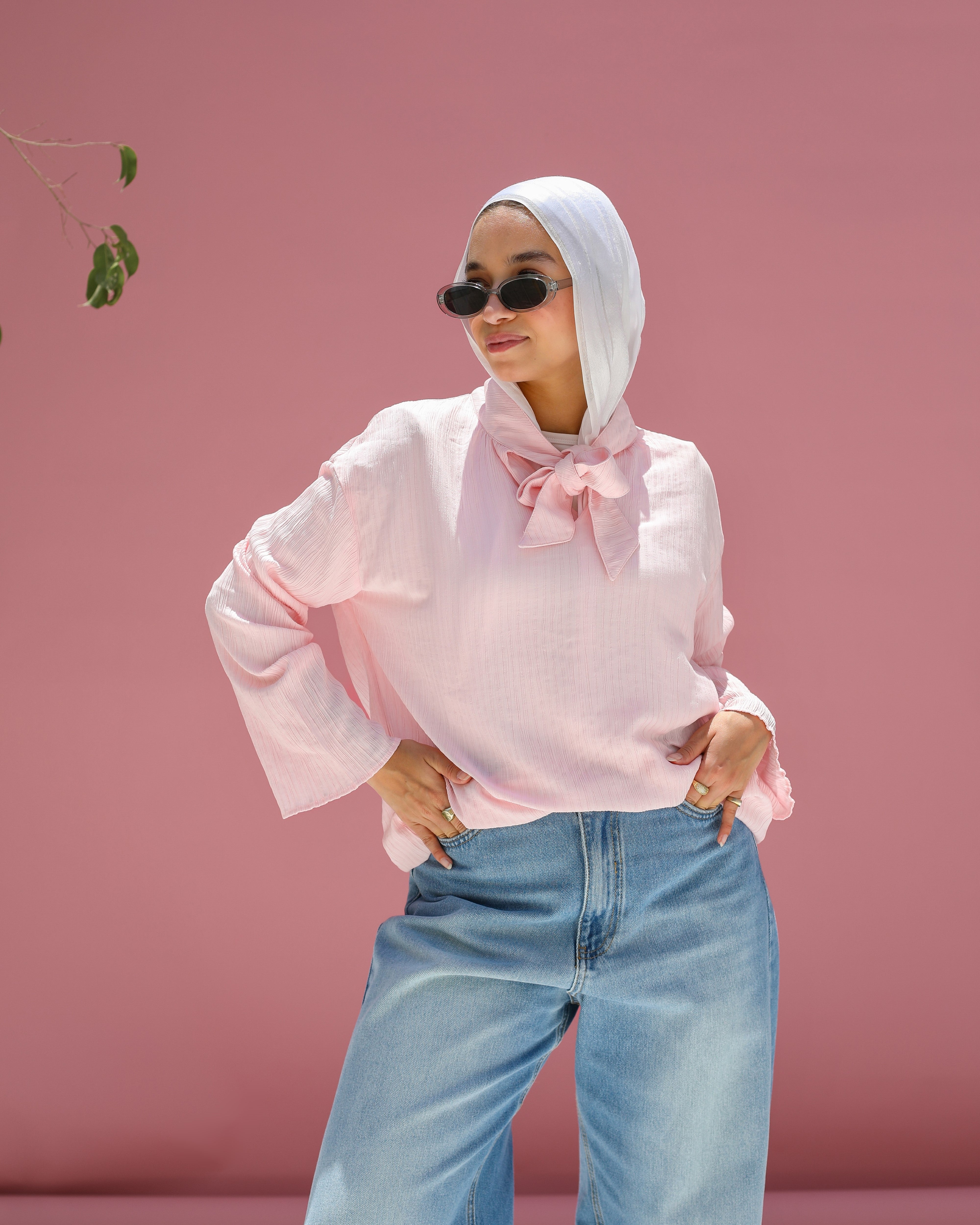 Blouse With Separate Bow Neck Tie