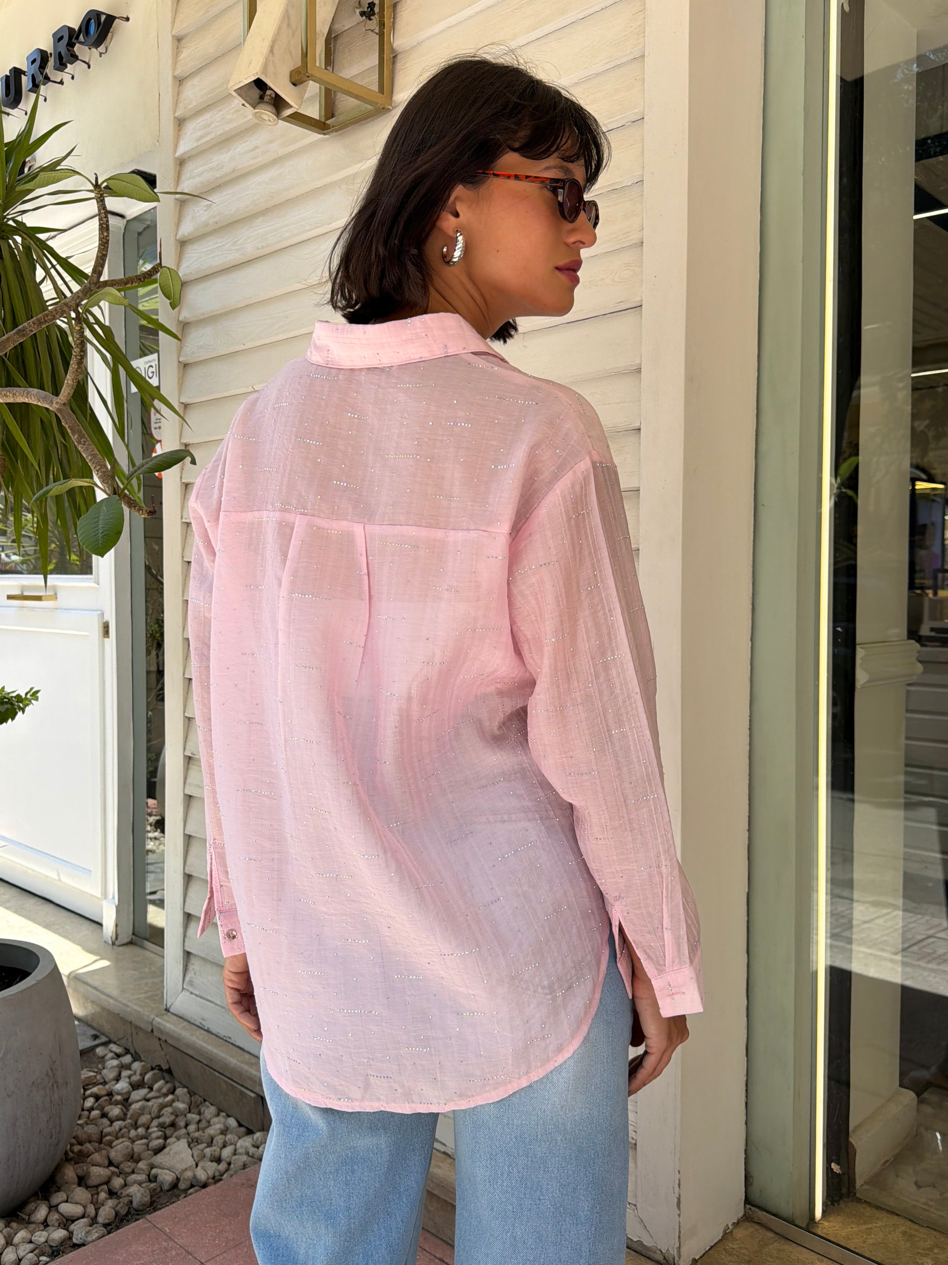 Shimmer Dot Shirt With Silver Buttons