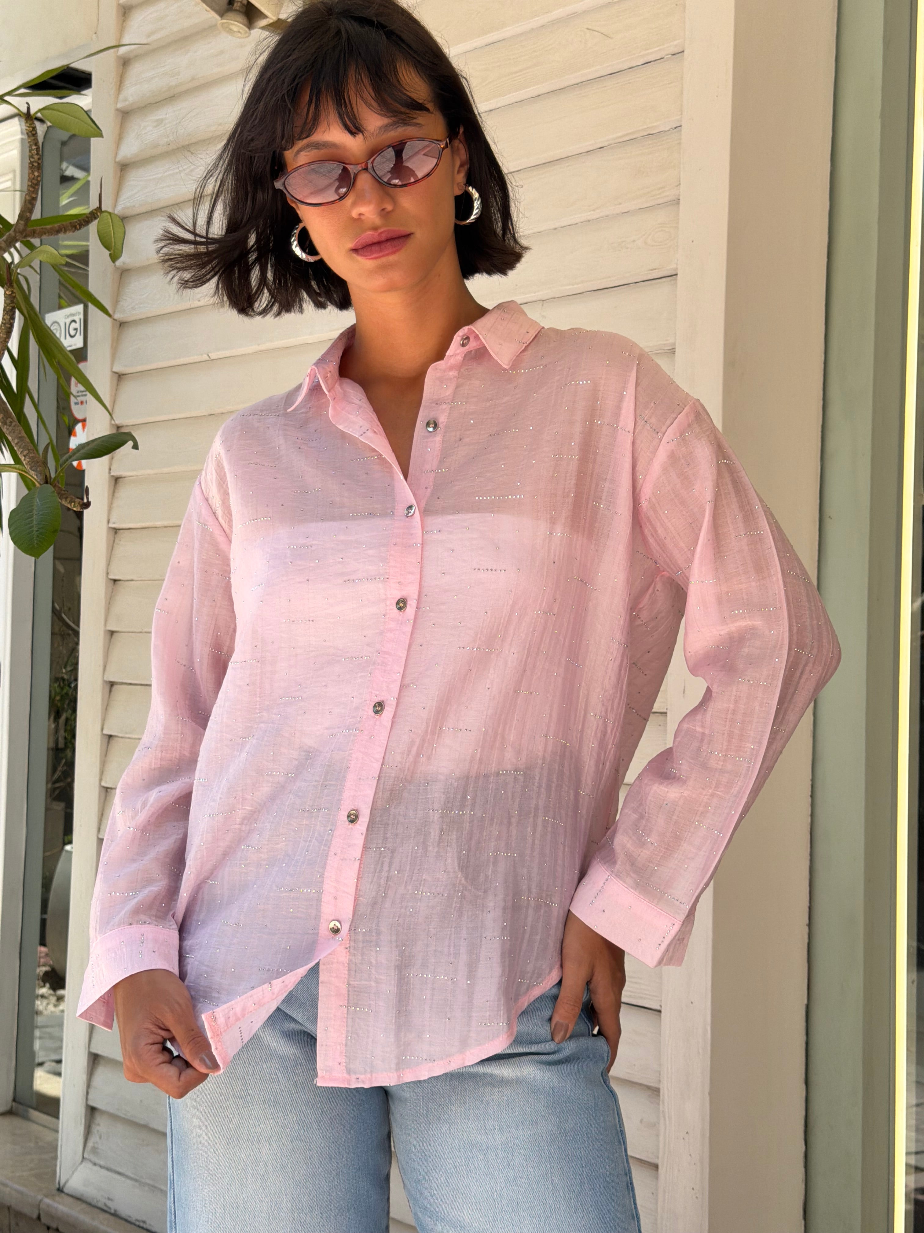 Shimmer Dot Shirt With Silver Buttons