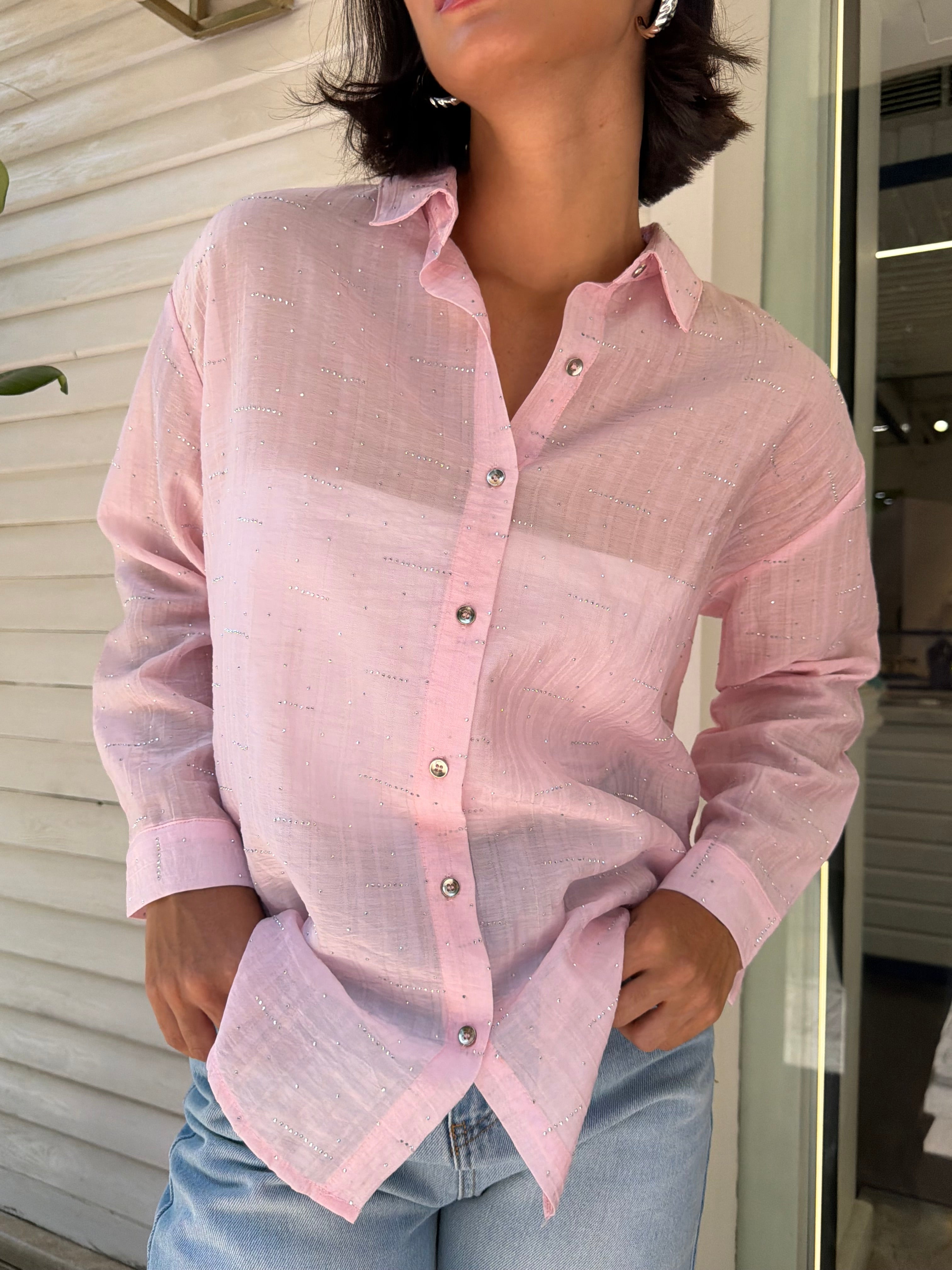Shimmer Dot Shirt With Silver Buttons