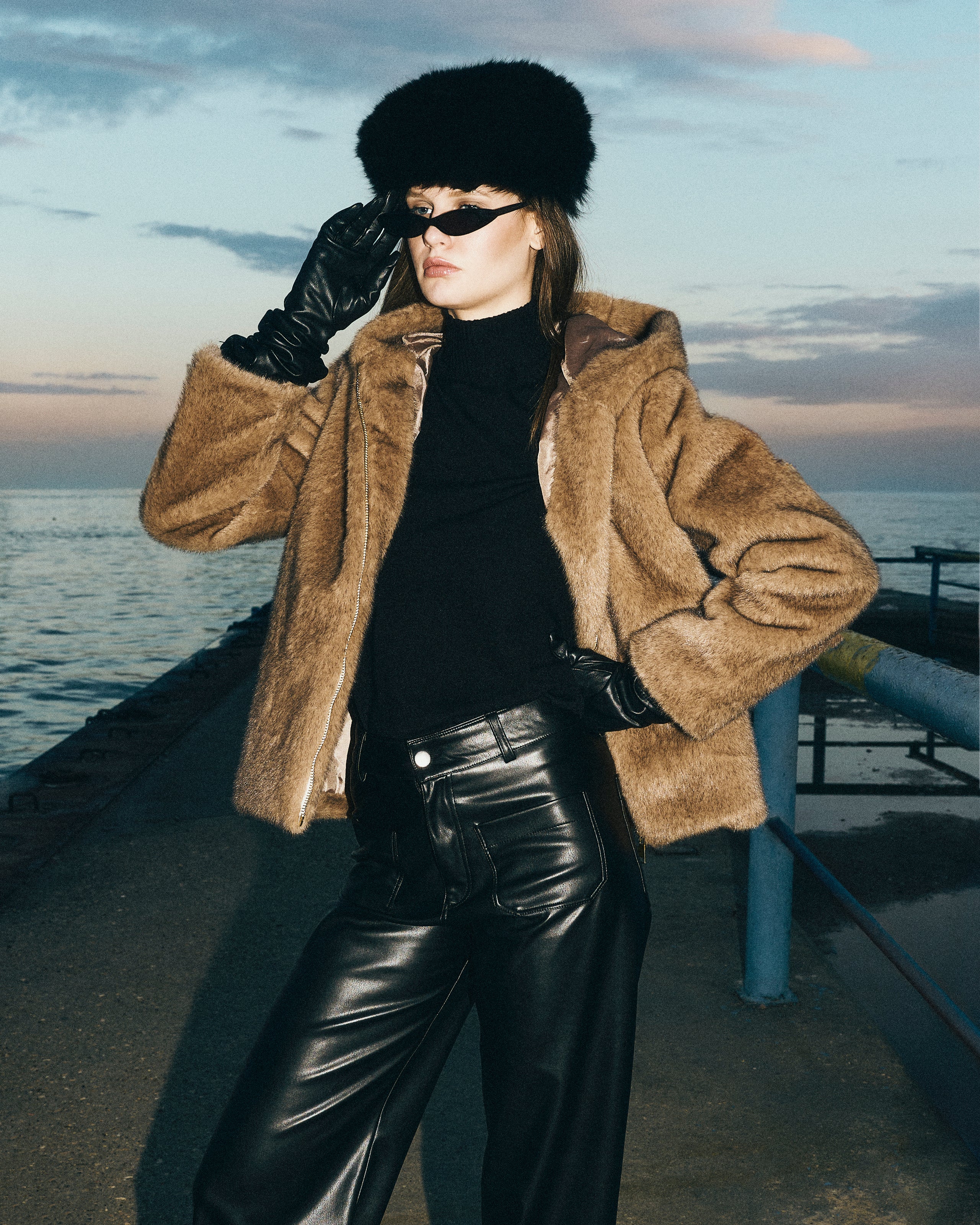 Plain Fur Jacket – Hooded Zipper (Soft Fur)