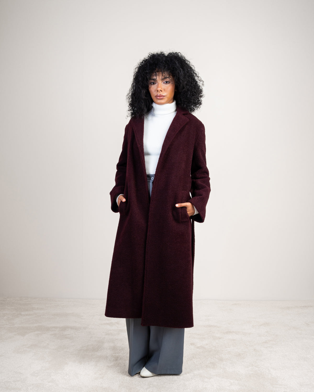 Colored Trench Coat With Belt - And Attached Collar