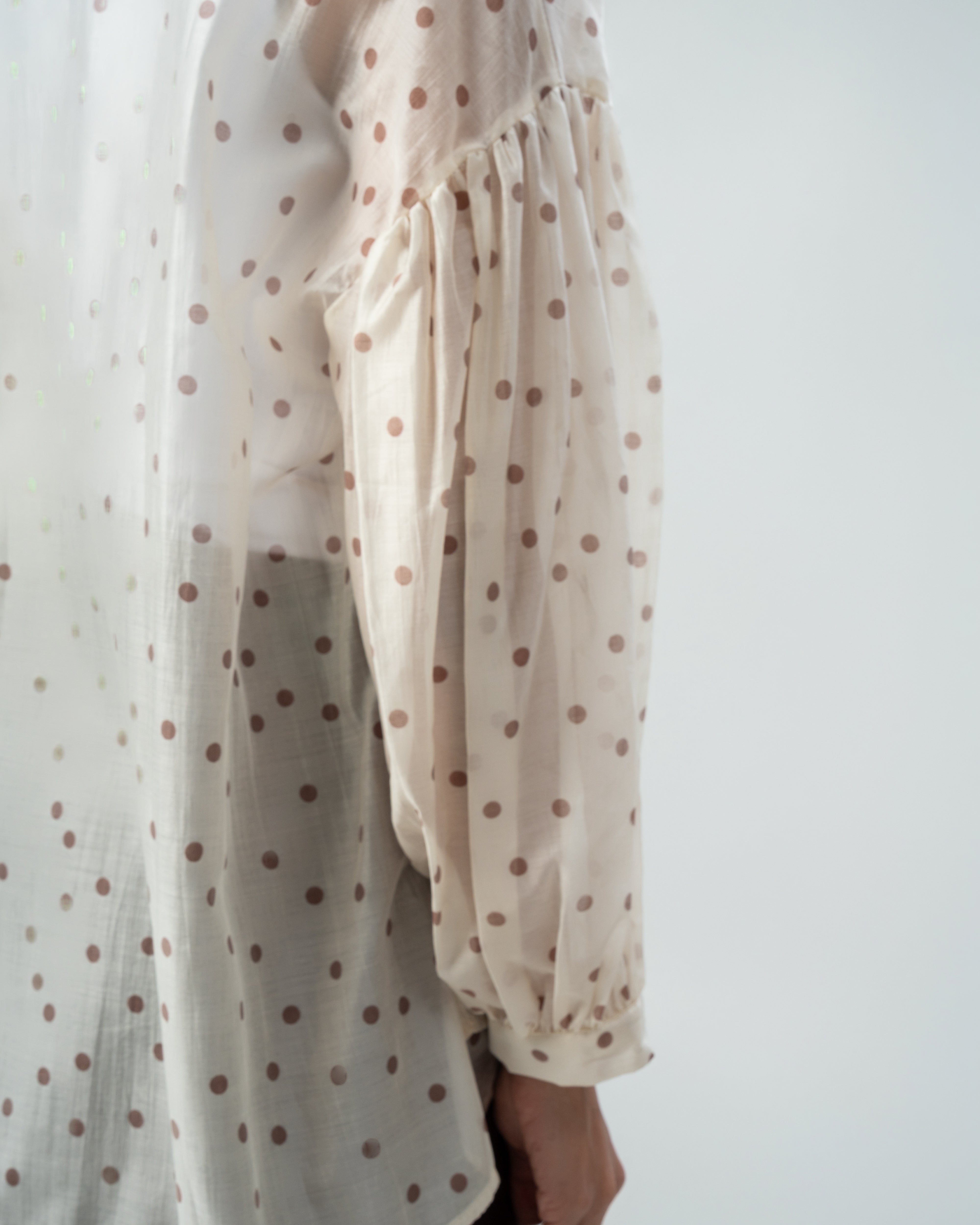 Polka Dot Silky Shirt with Puff Sleeves