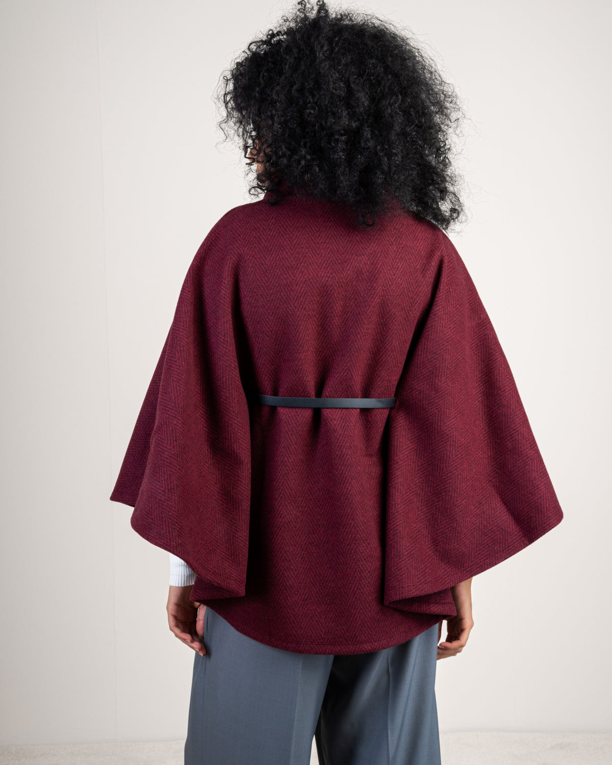 Open Wool Cape - With Belt And Buttons