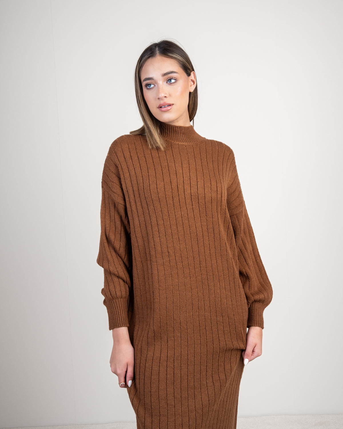 Plain Ribbed Knitwear Dress