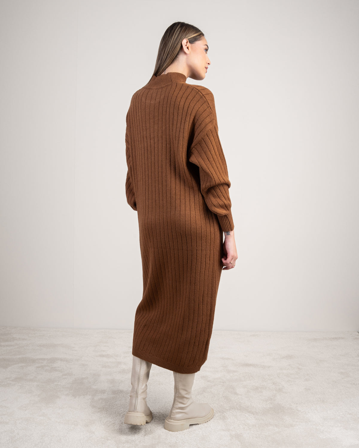 Plain Ribbed Knitwear Dress