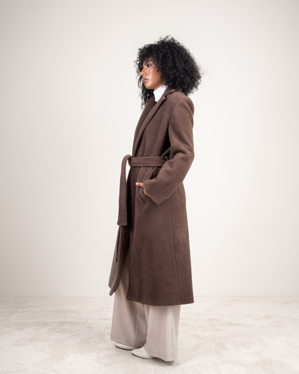 Colored Trench Coat With Belt - And Attached Collar