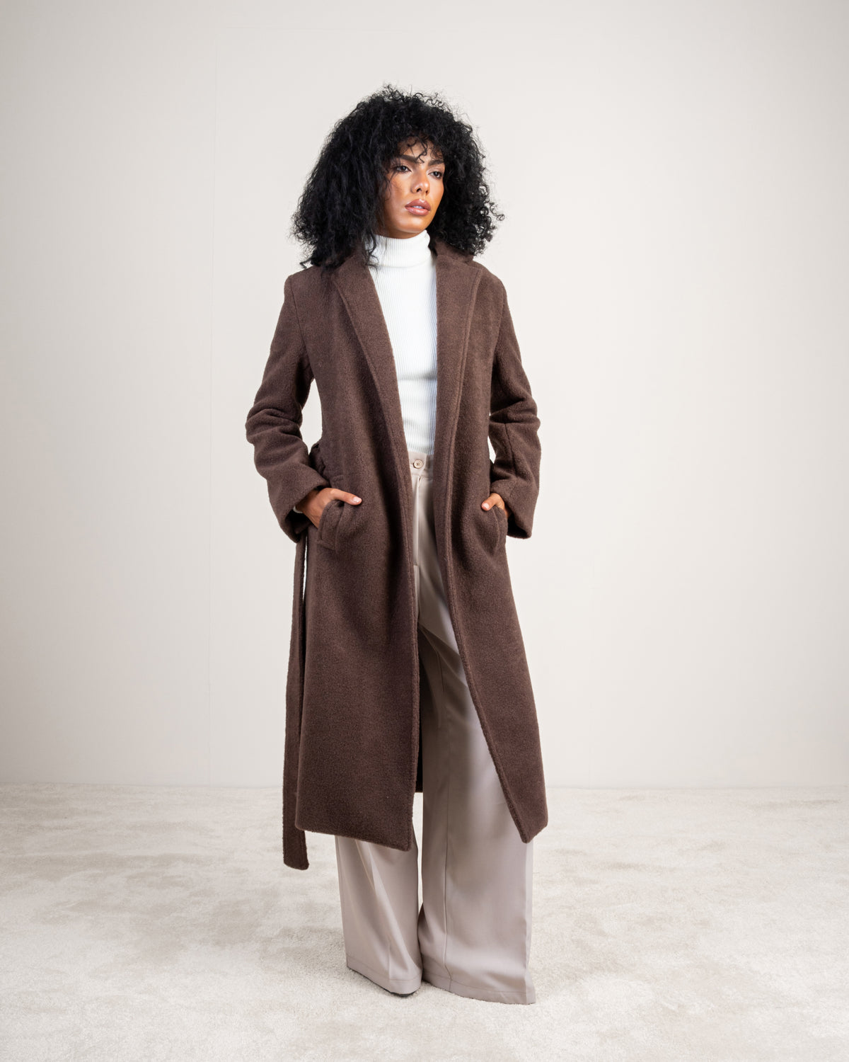 Colored Trench Coat With Belt - And Attached Collar