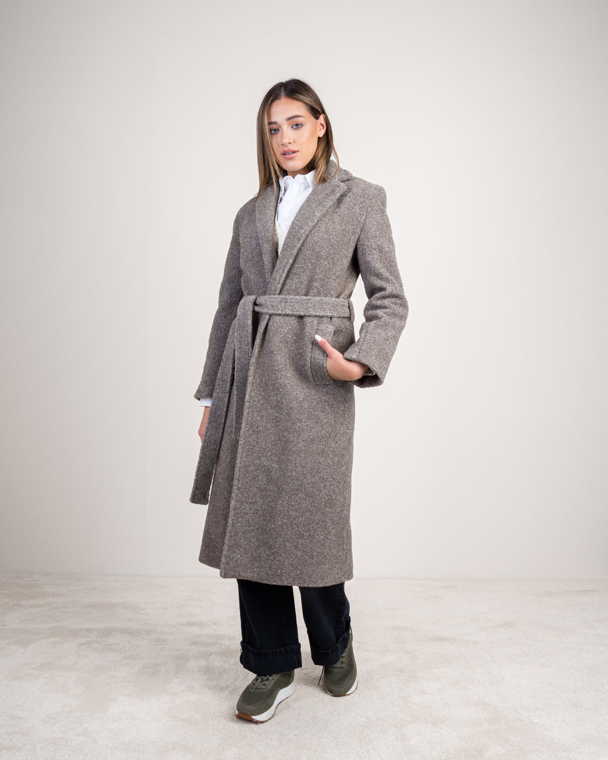 Colored Trench Coat With Belt - And Attached Collar