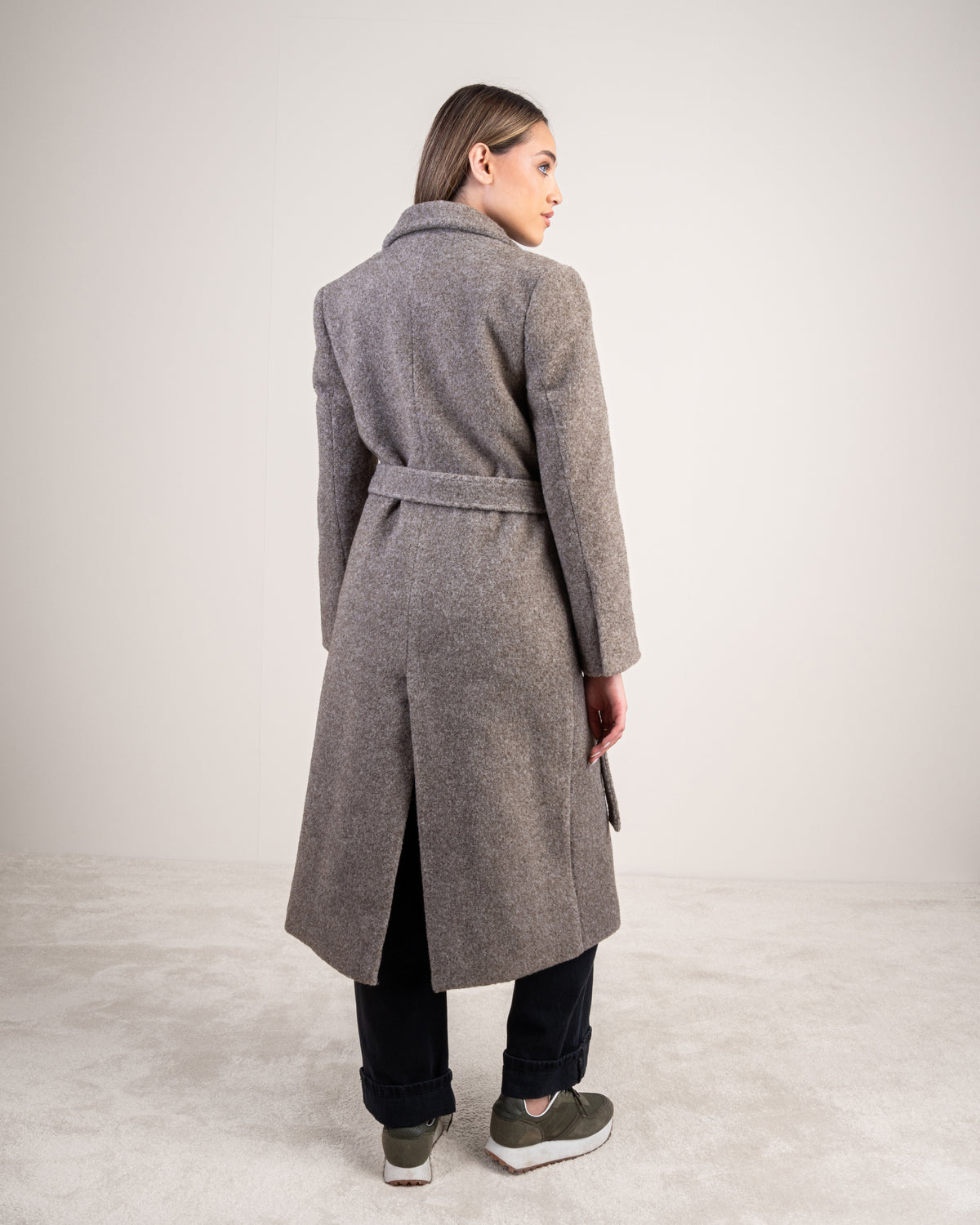 Colored Trench Coat With Belt - And Attached Collar