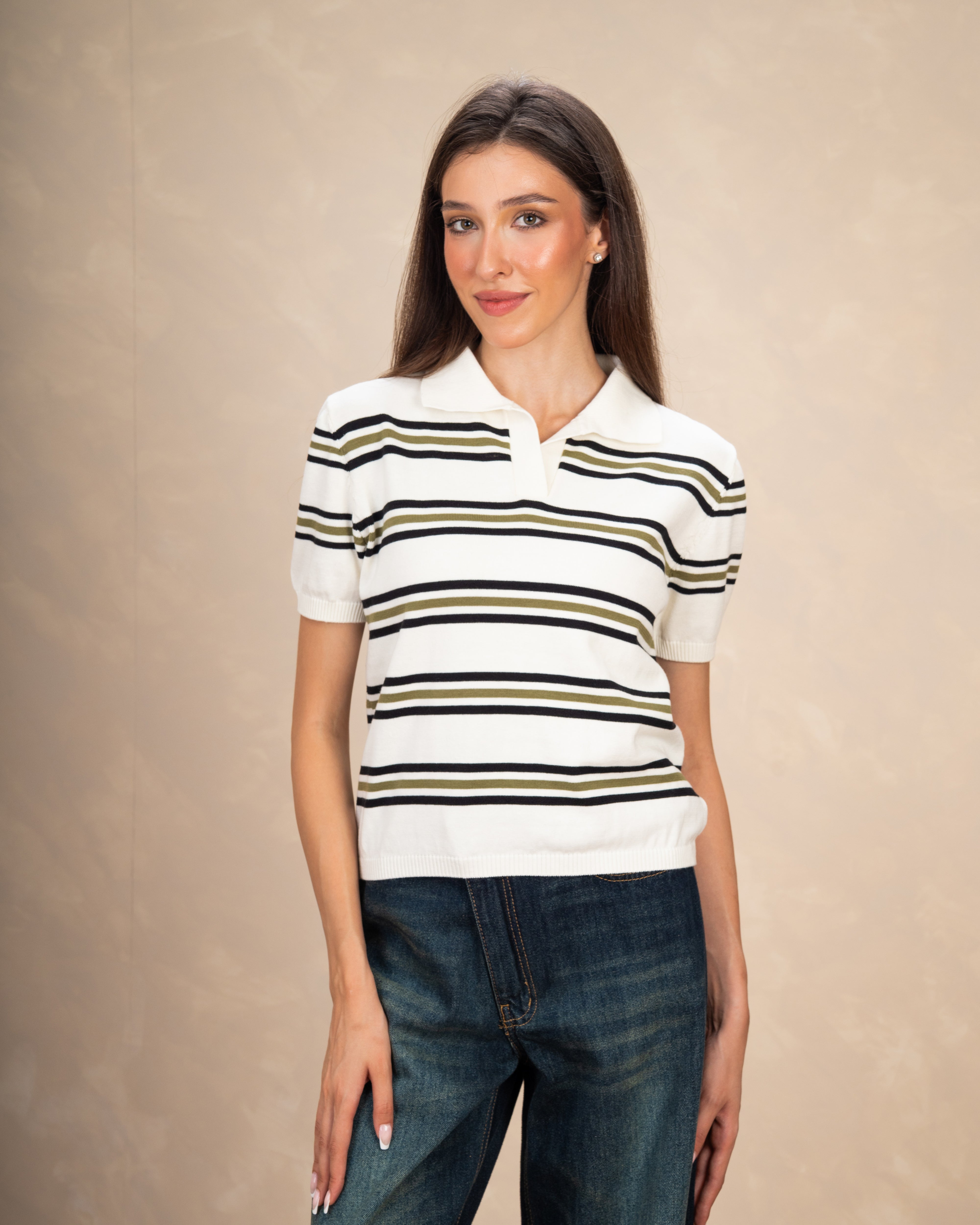 Plain Basic Top With Subtle Color Stripes