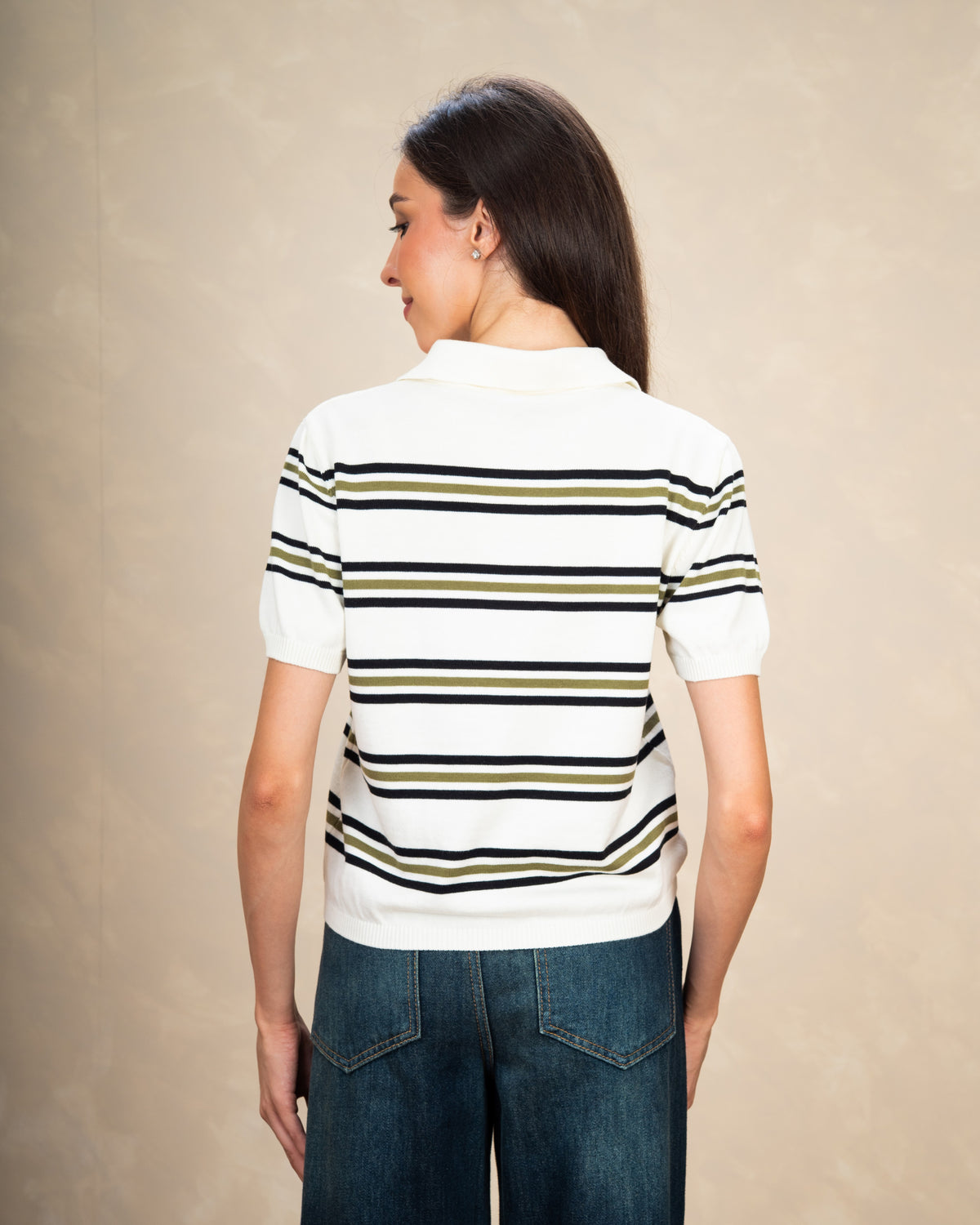 Basic Collared Top With Patterned Stripes