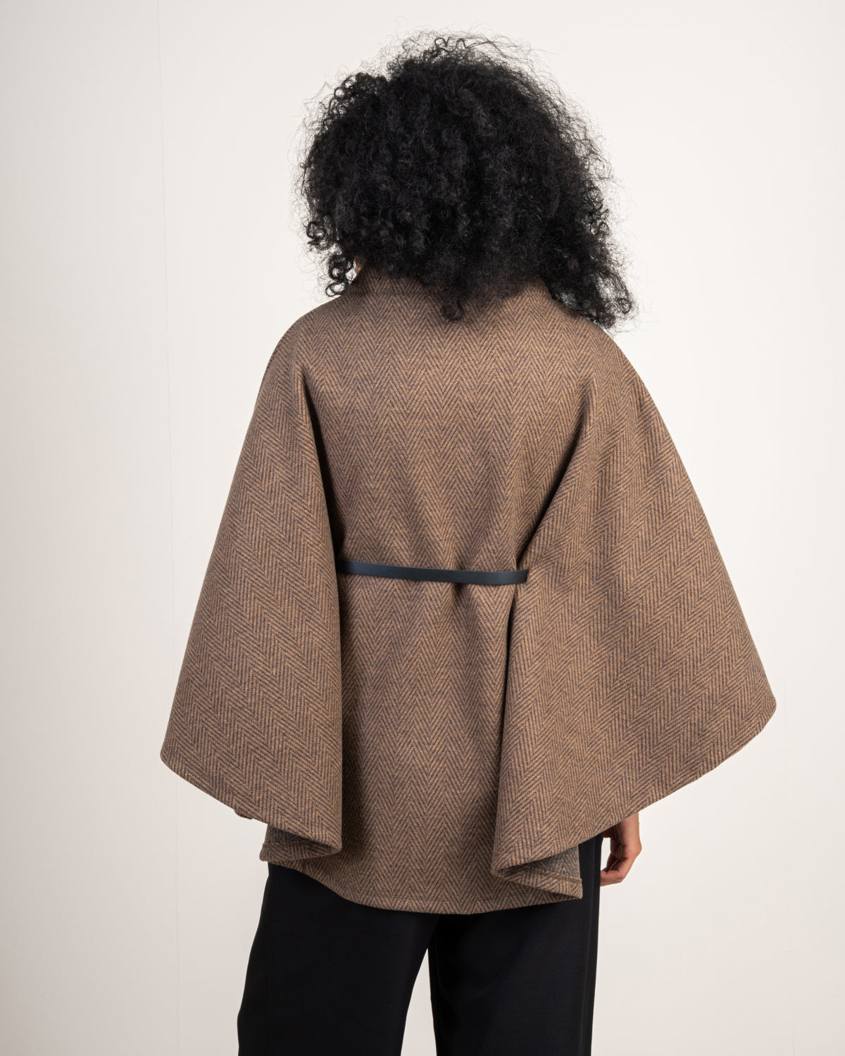 Open Wool Cape - With Belt And Buttons