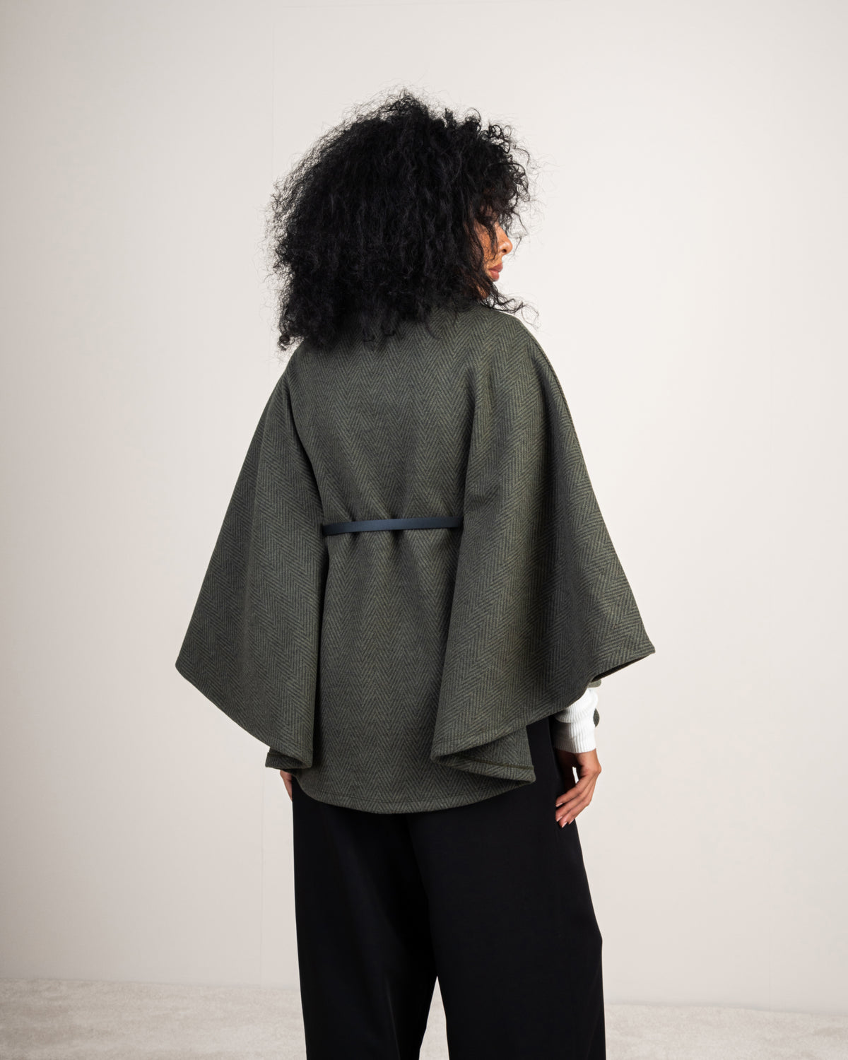 Open Wool Cape - With Belt And Buttons