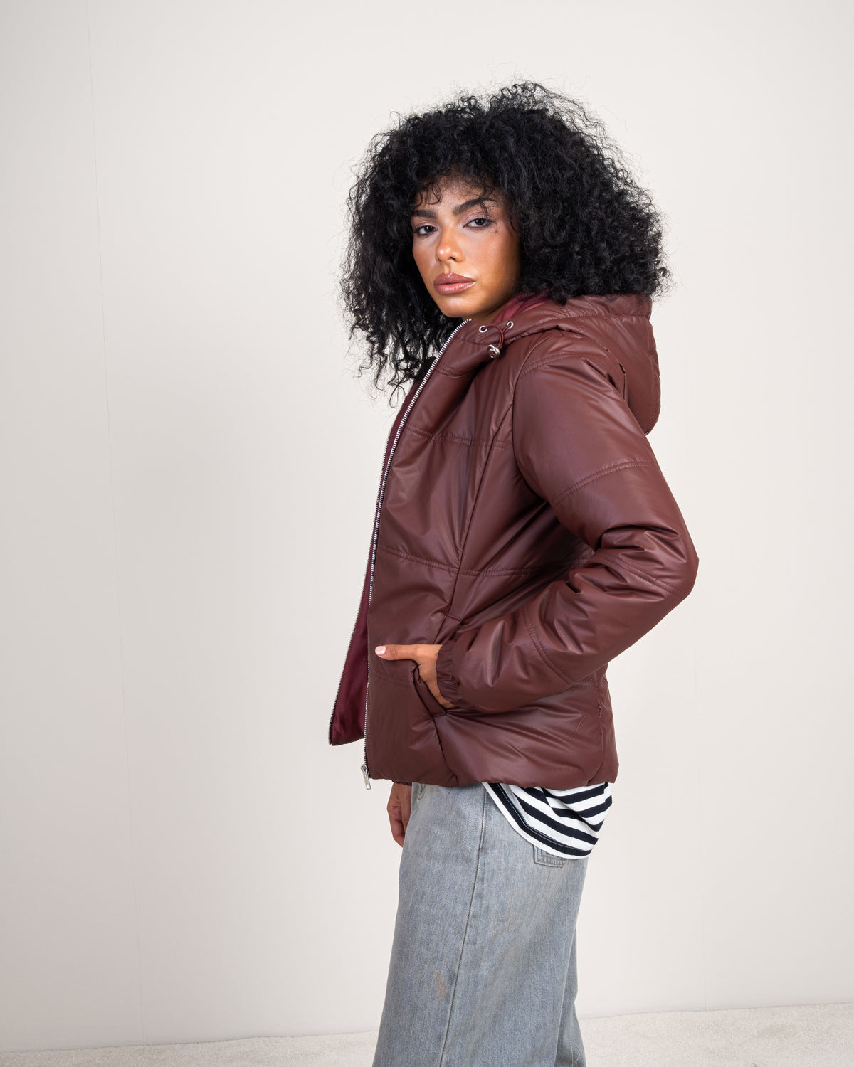 Plain Quilted Leather Jacket