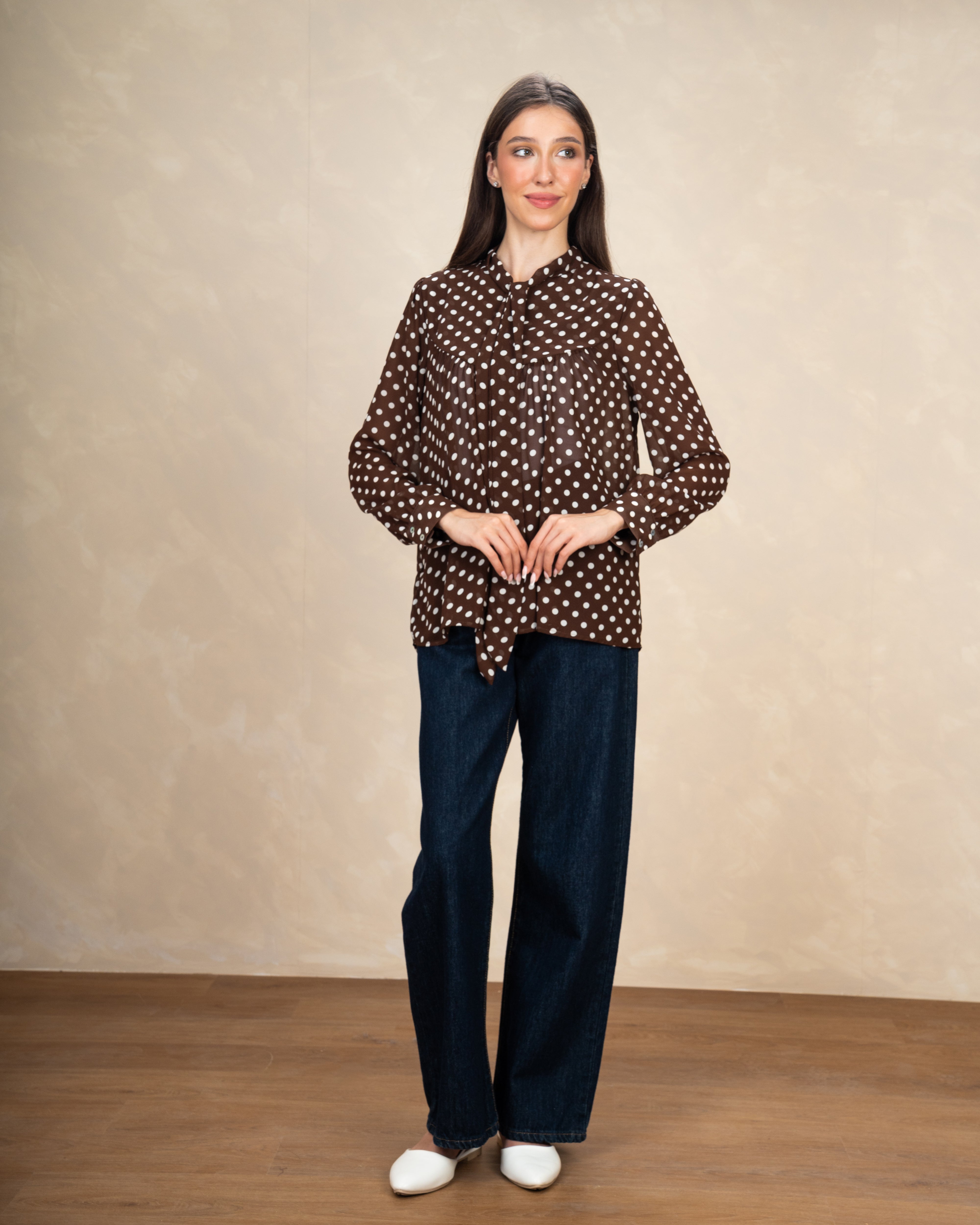 Polka Dot Blouse With Tie Neck