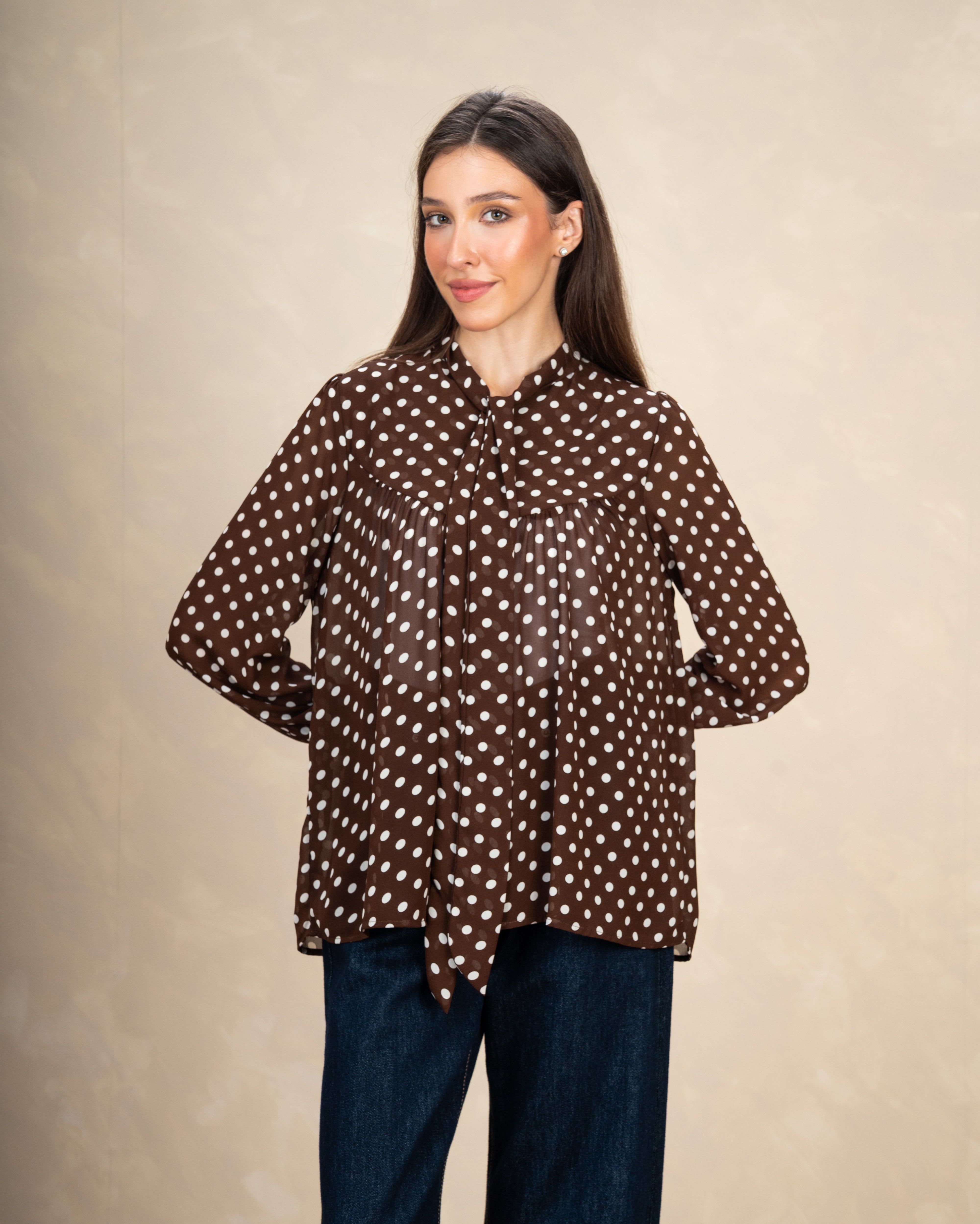 Polka Dot Blouse With Tie Neck