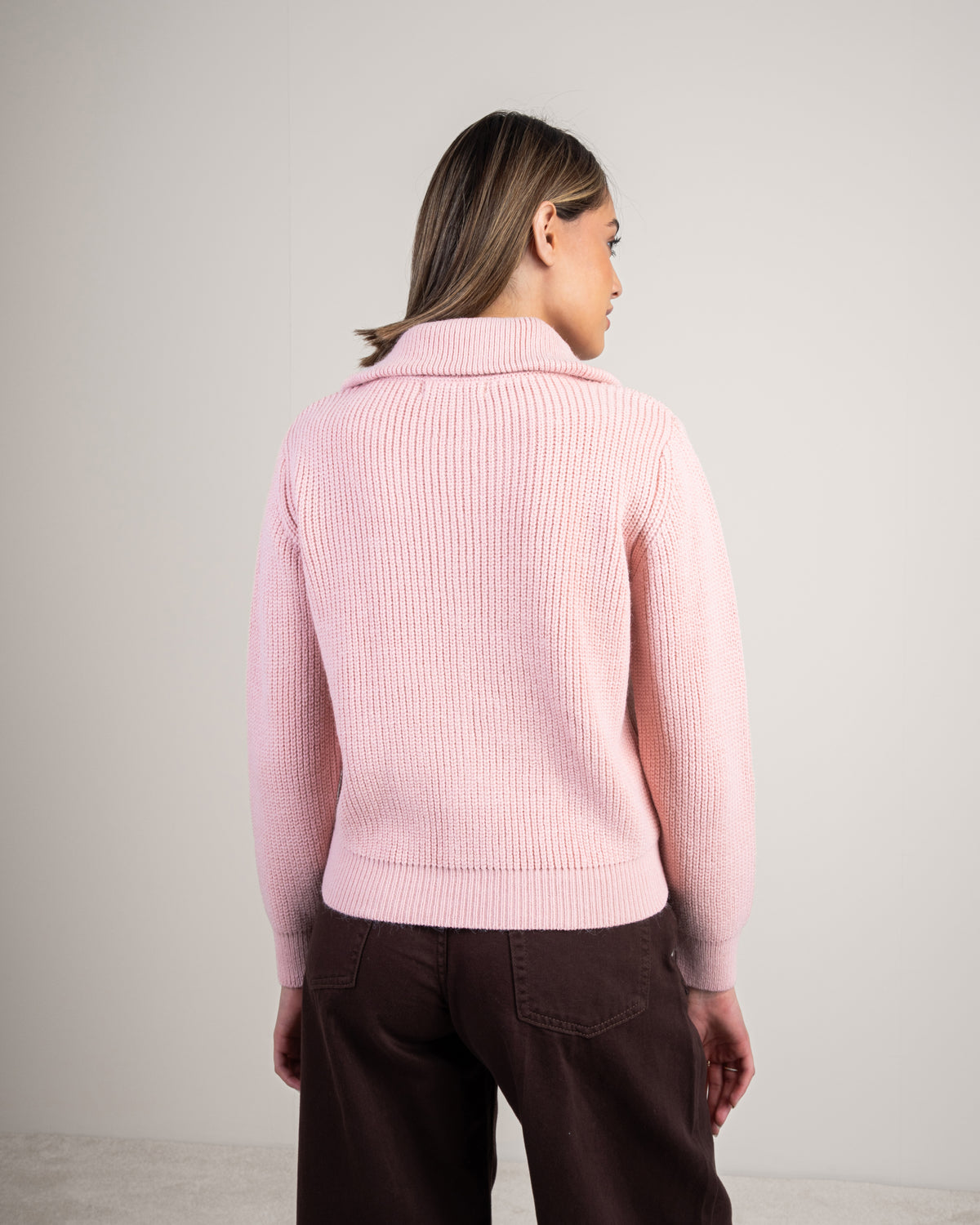 Cropped Knitwear Pullover - With Zip Neck