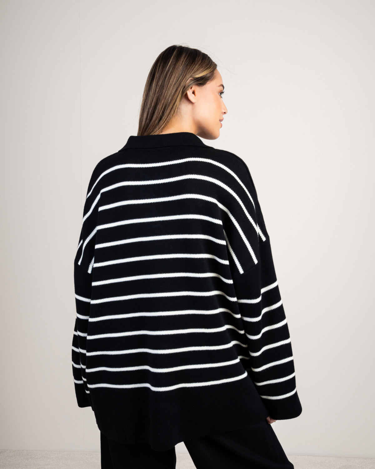 Striped Knitwear Pullover - With Long Collar