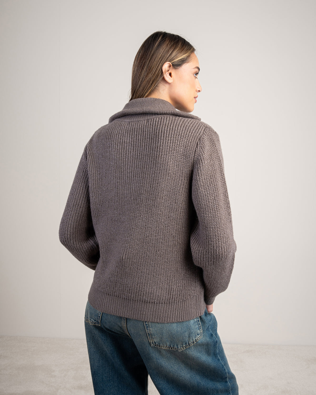Cropped Knitwear Pullover - With Zip Neck