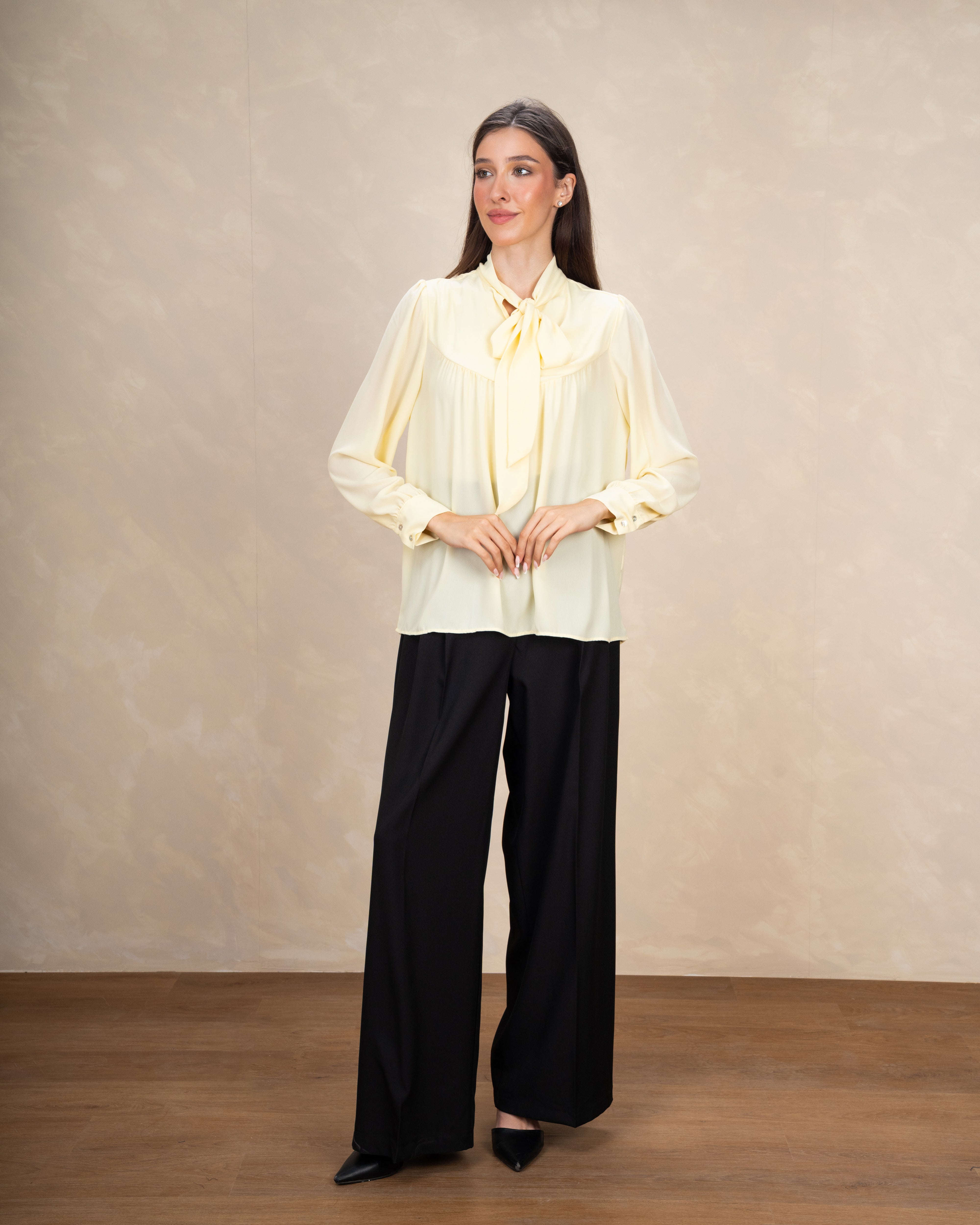 Long Plain Blouse With Colorful Neck Tie