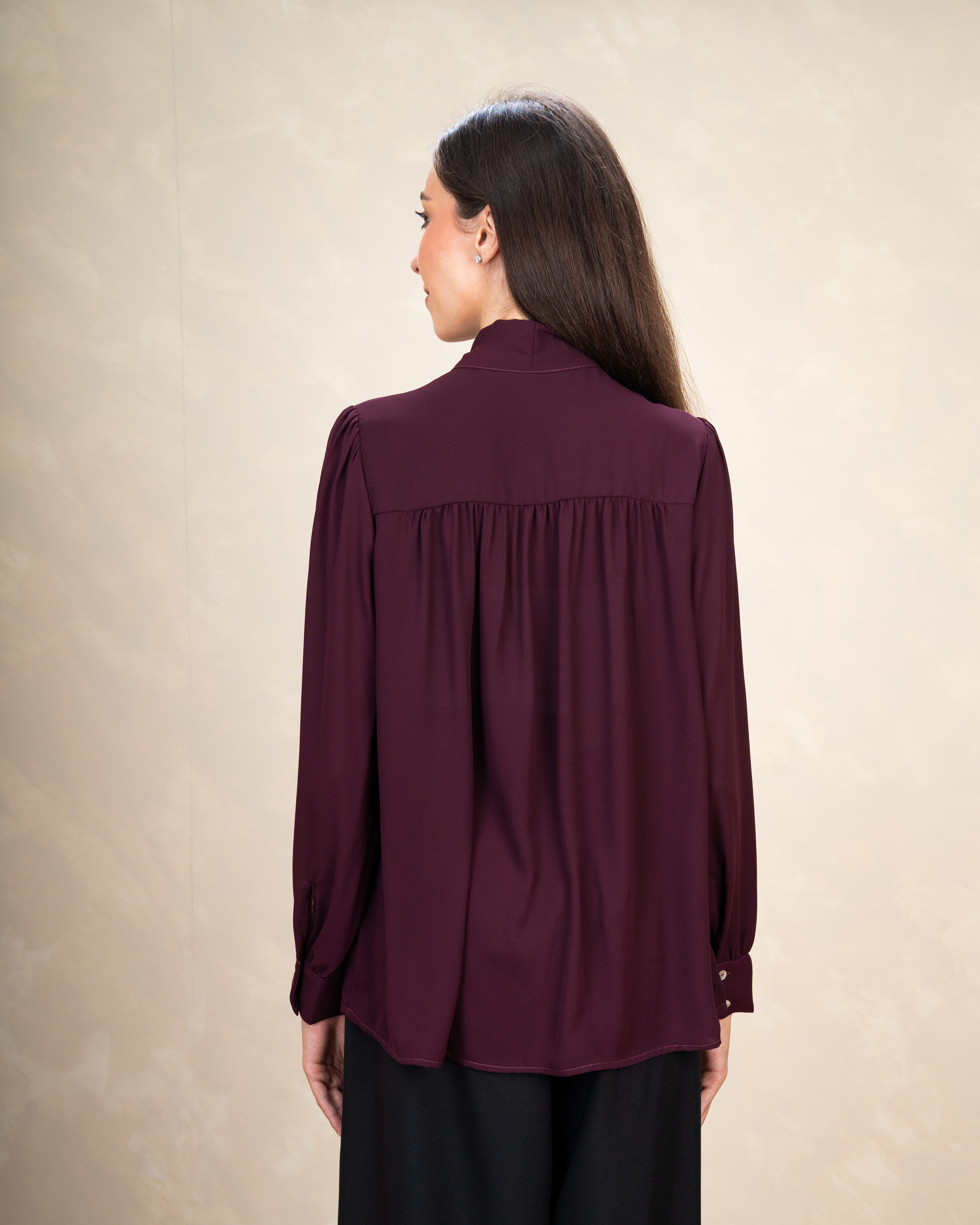 Long Plain Blouse With Colorful Neck Tie
