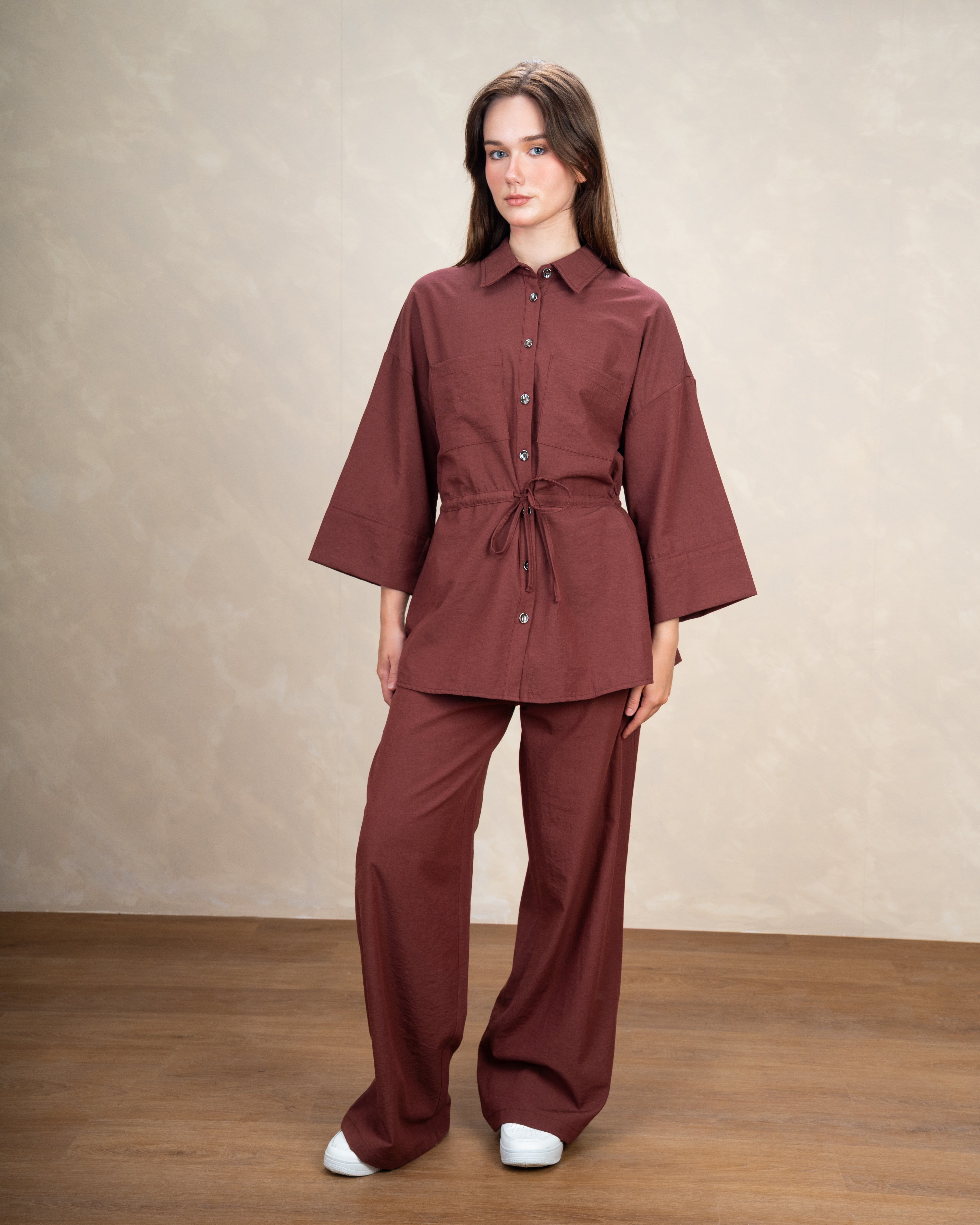 Long Linen Shirt With Waist Belt