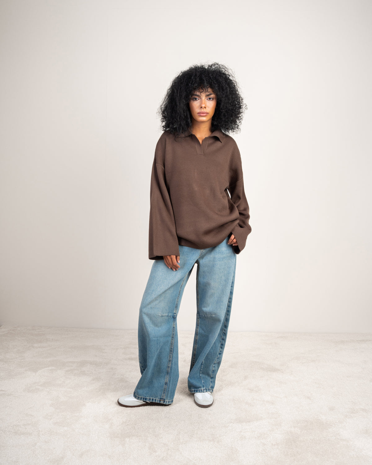Plain V-Neck Knitwear Pullover