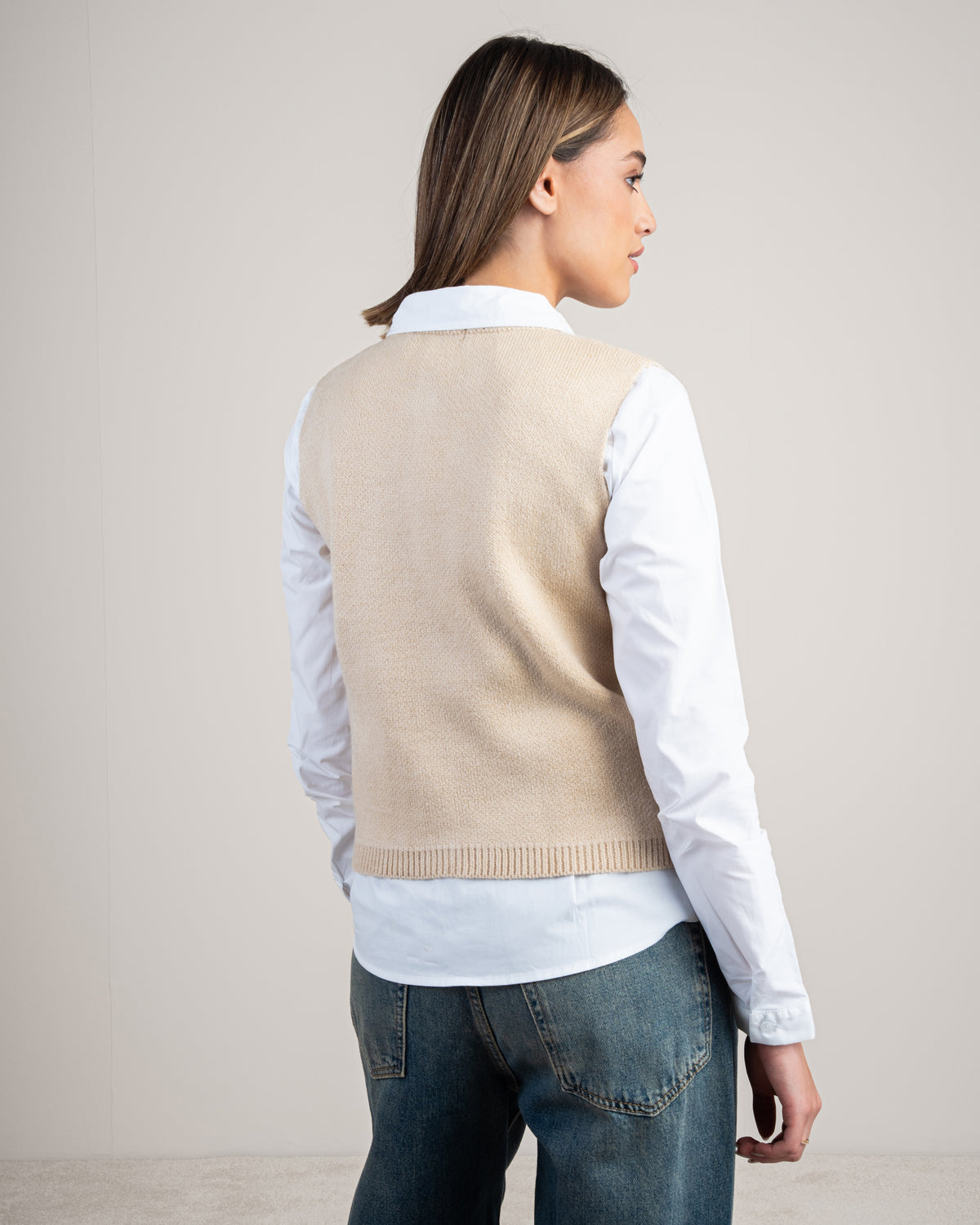 Gold Button Cropped Knitwear Vest