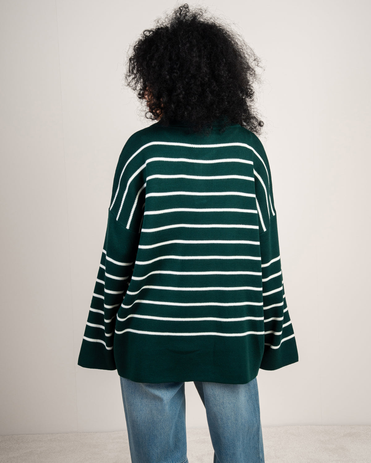 Striped Knitwear Pullover - With Long Collar