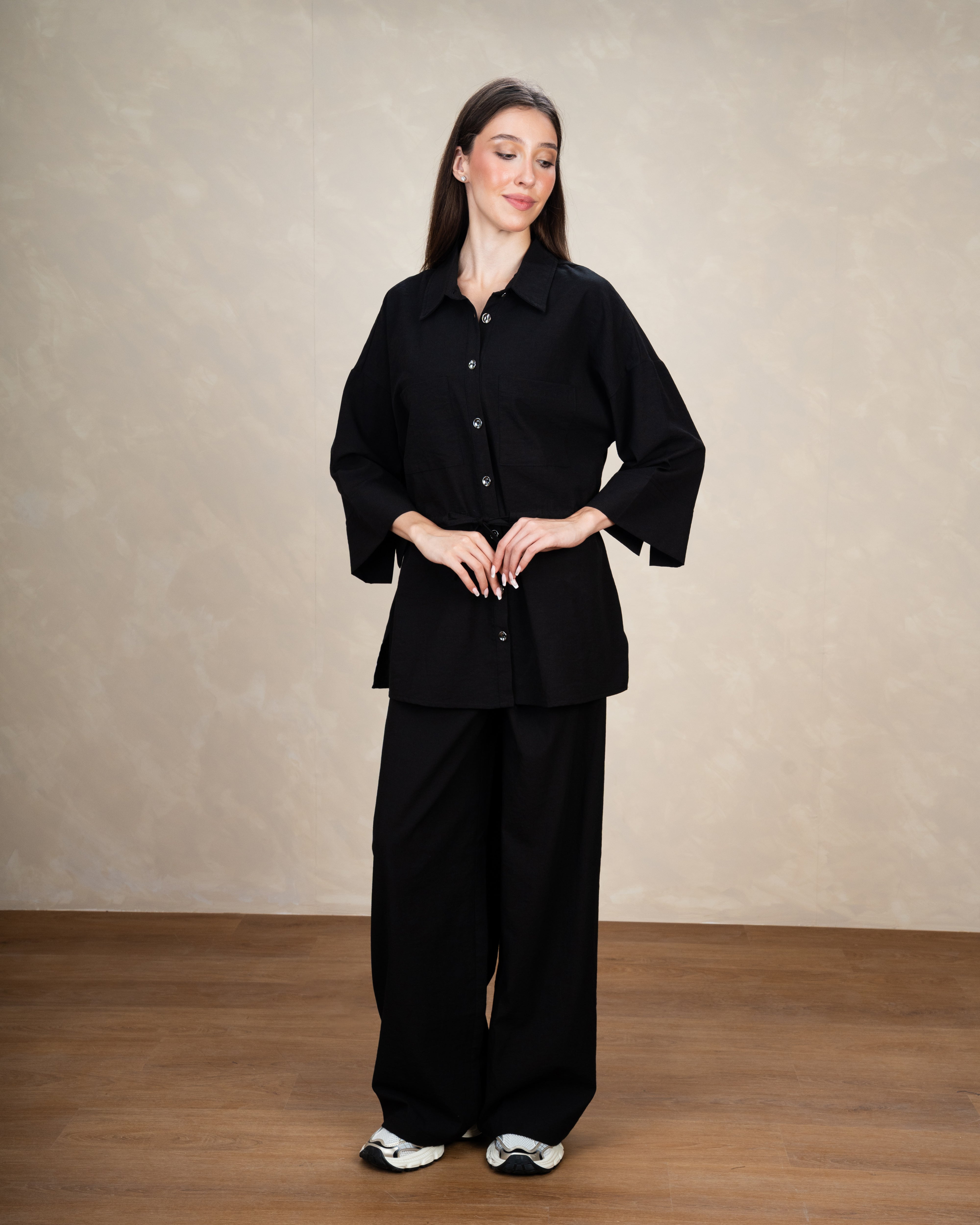 Long Linen Shirt With Waist Belt