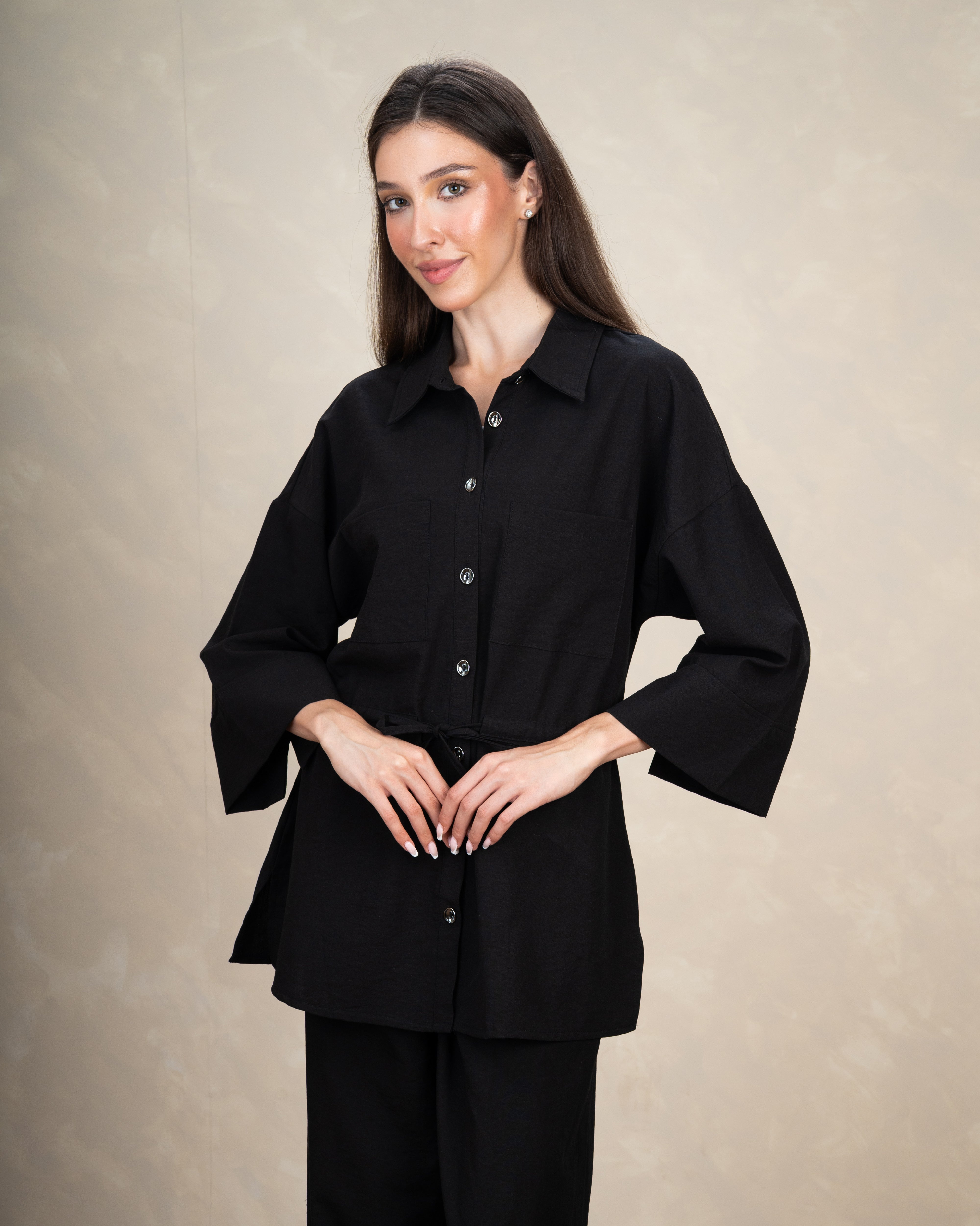 Long Linen Shirt With Waist Belt