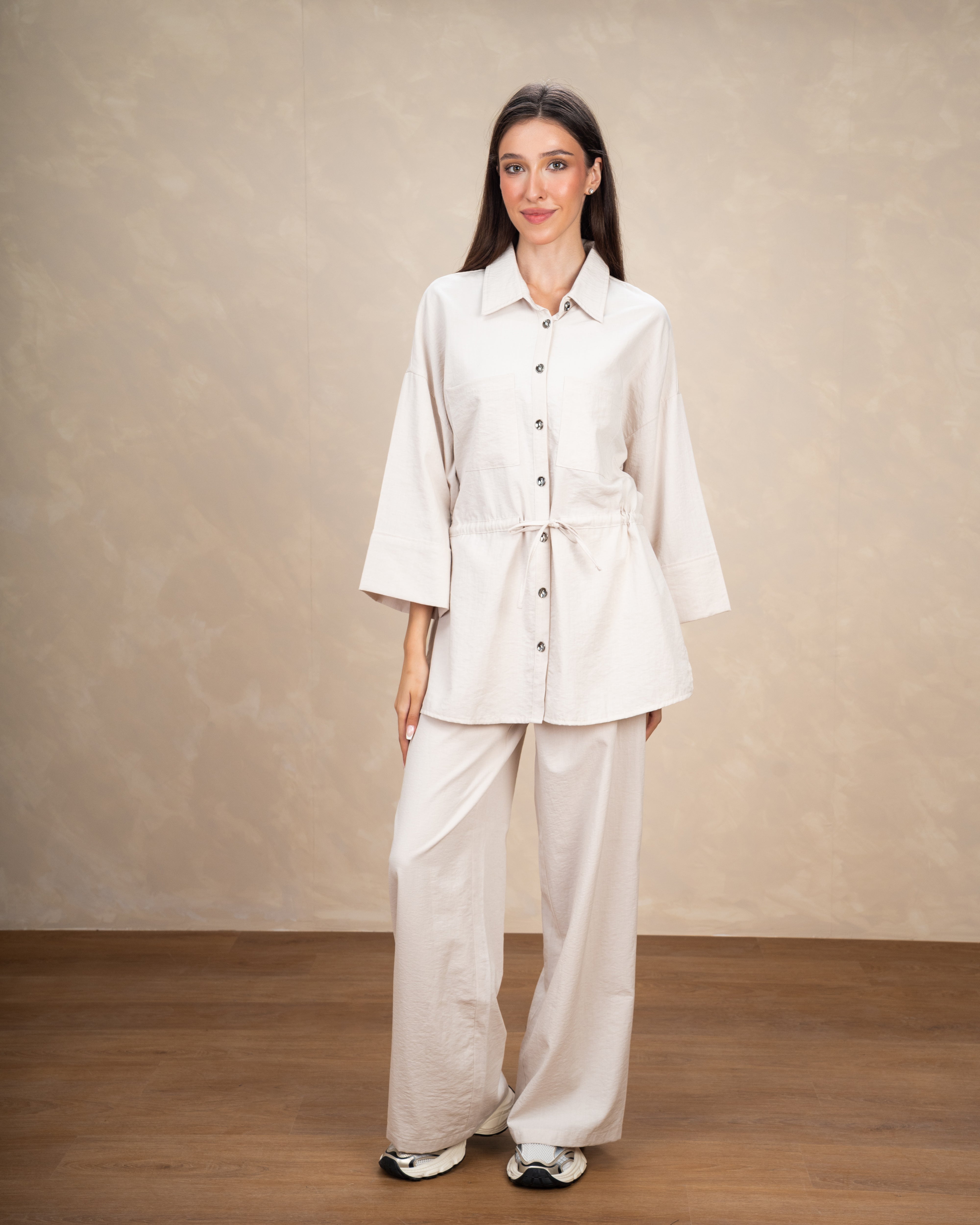 Long Linen Shirt With Waist Belt
