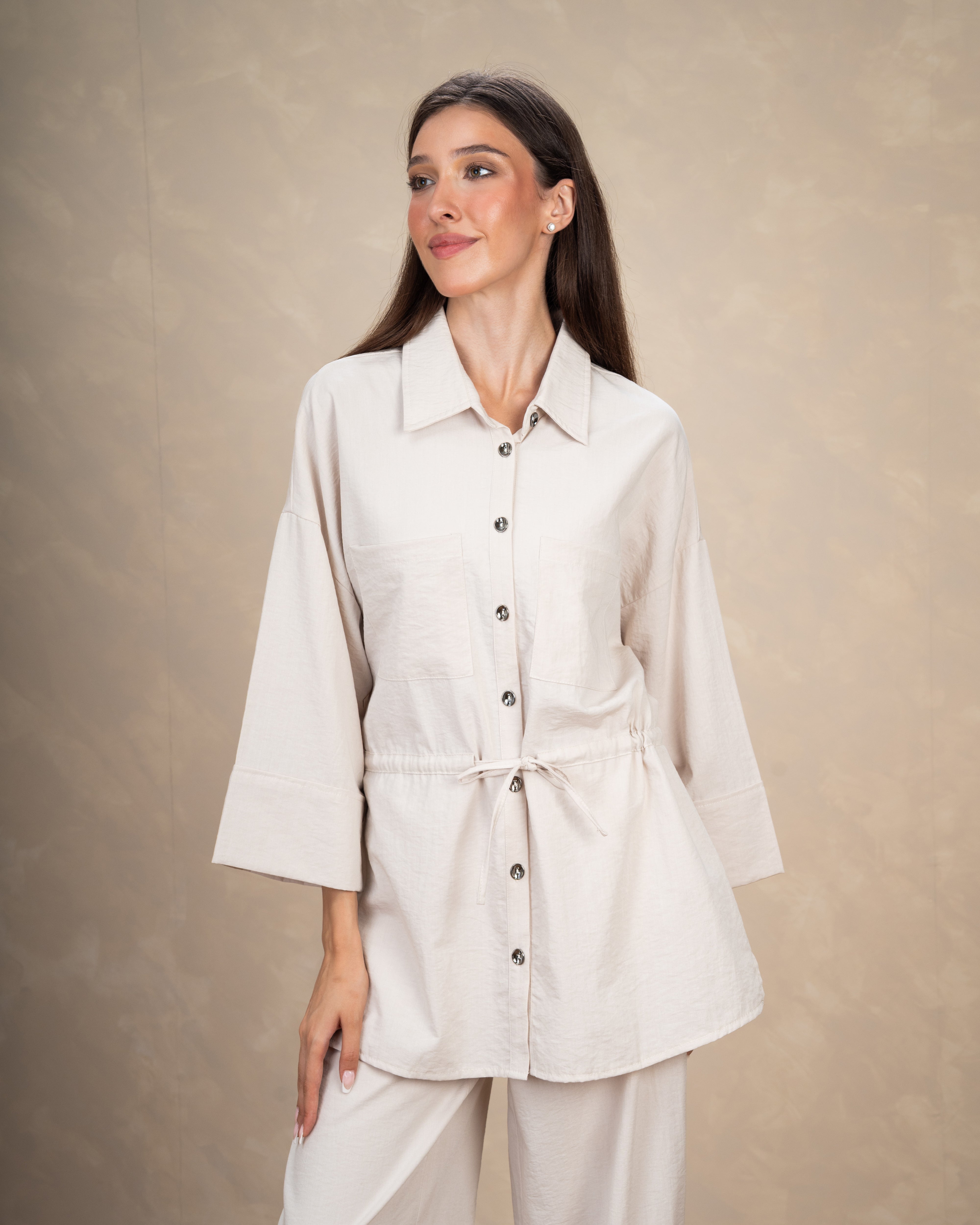 Long Linen Shirt With Waist Belt