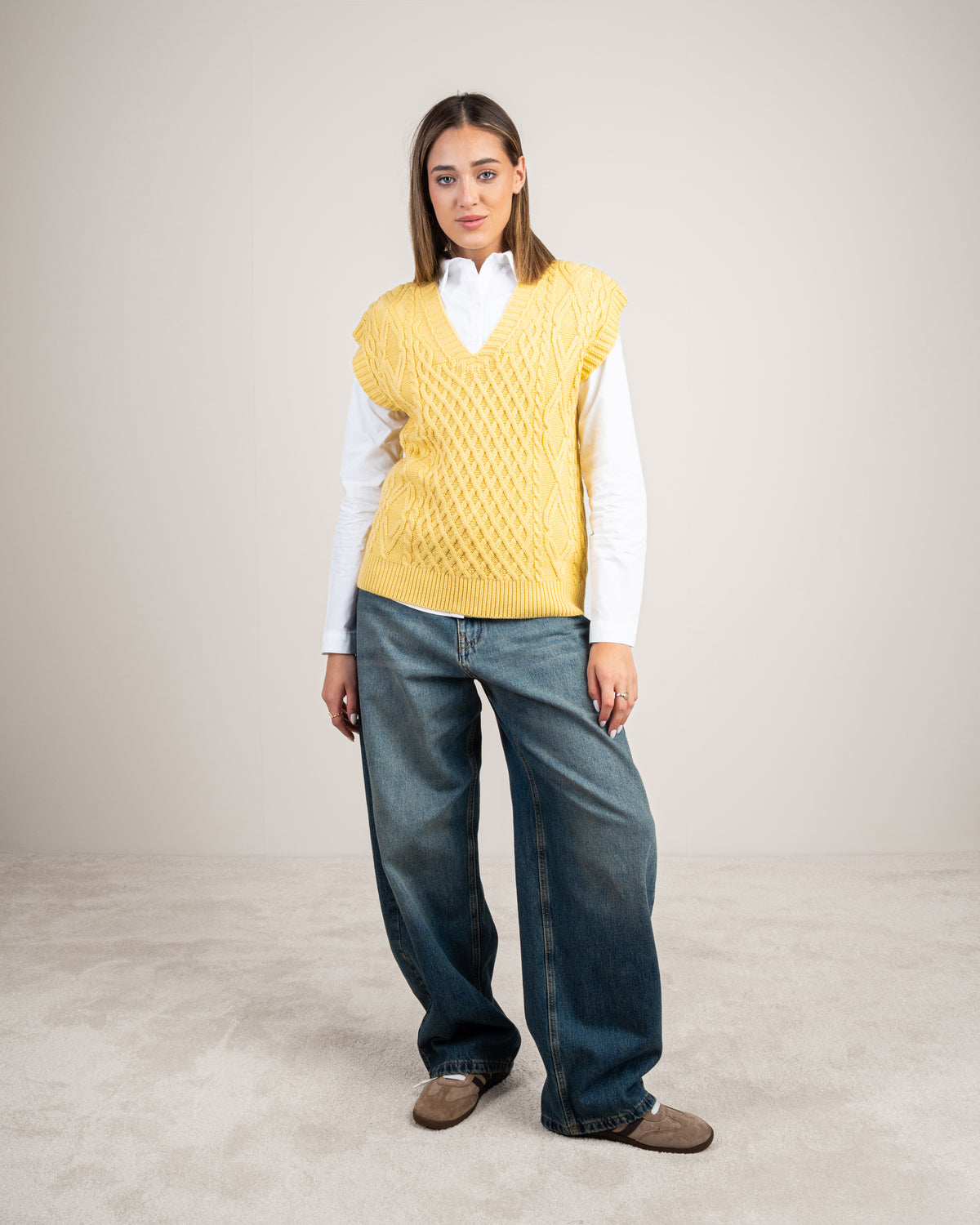 Sleeveless Top With Cable Embroidery