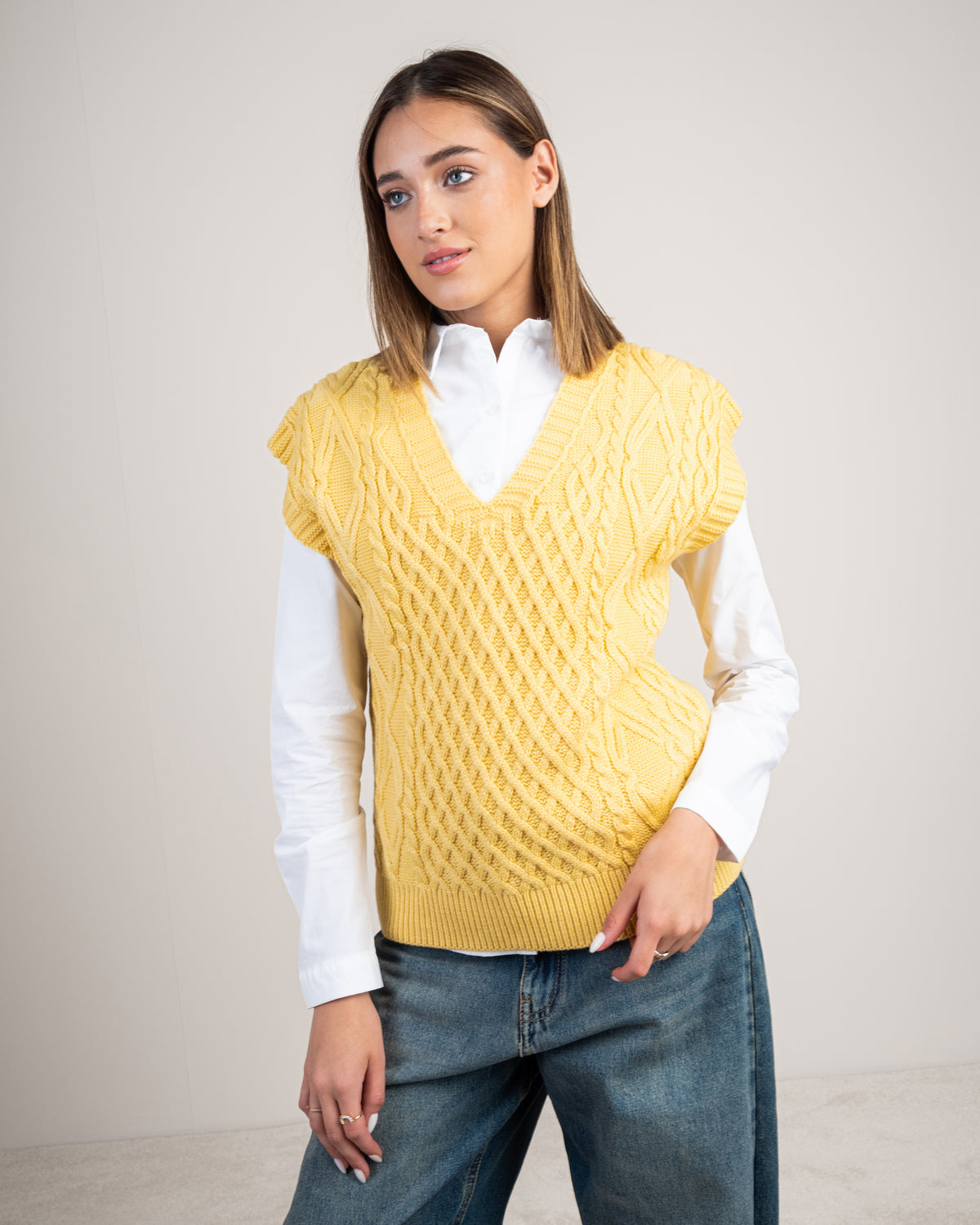 Sleeveless Top With Cable Embroidery