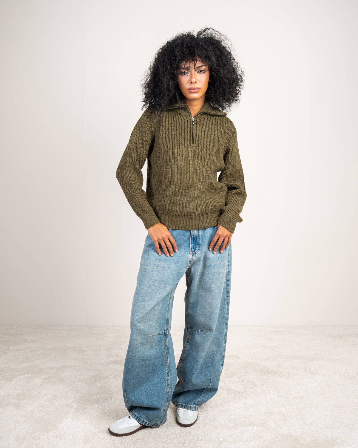 Cropped Knitwear Pullover - With Zip Neck
