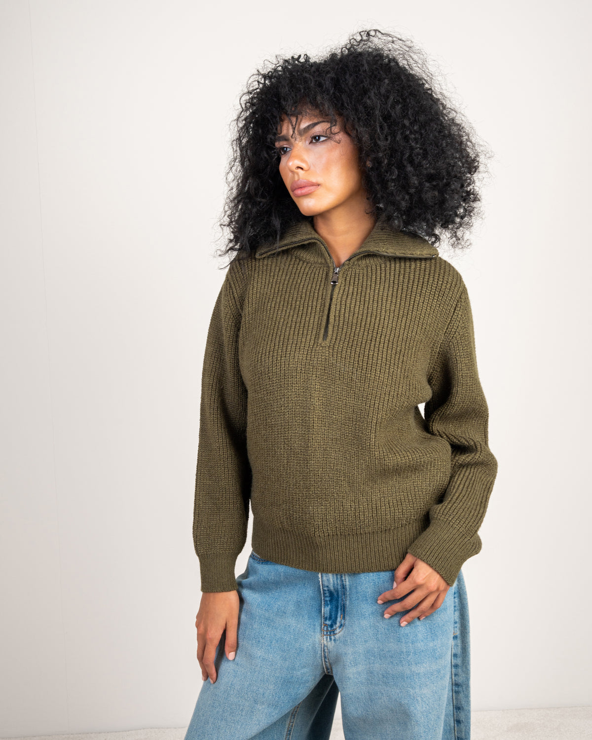 Cropped Knitwear Pullover - With Zip Neck